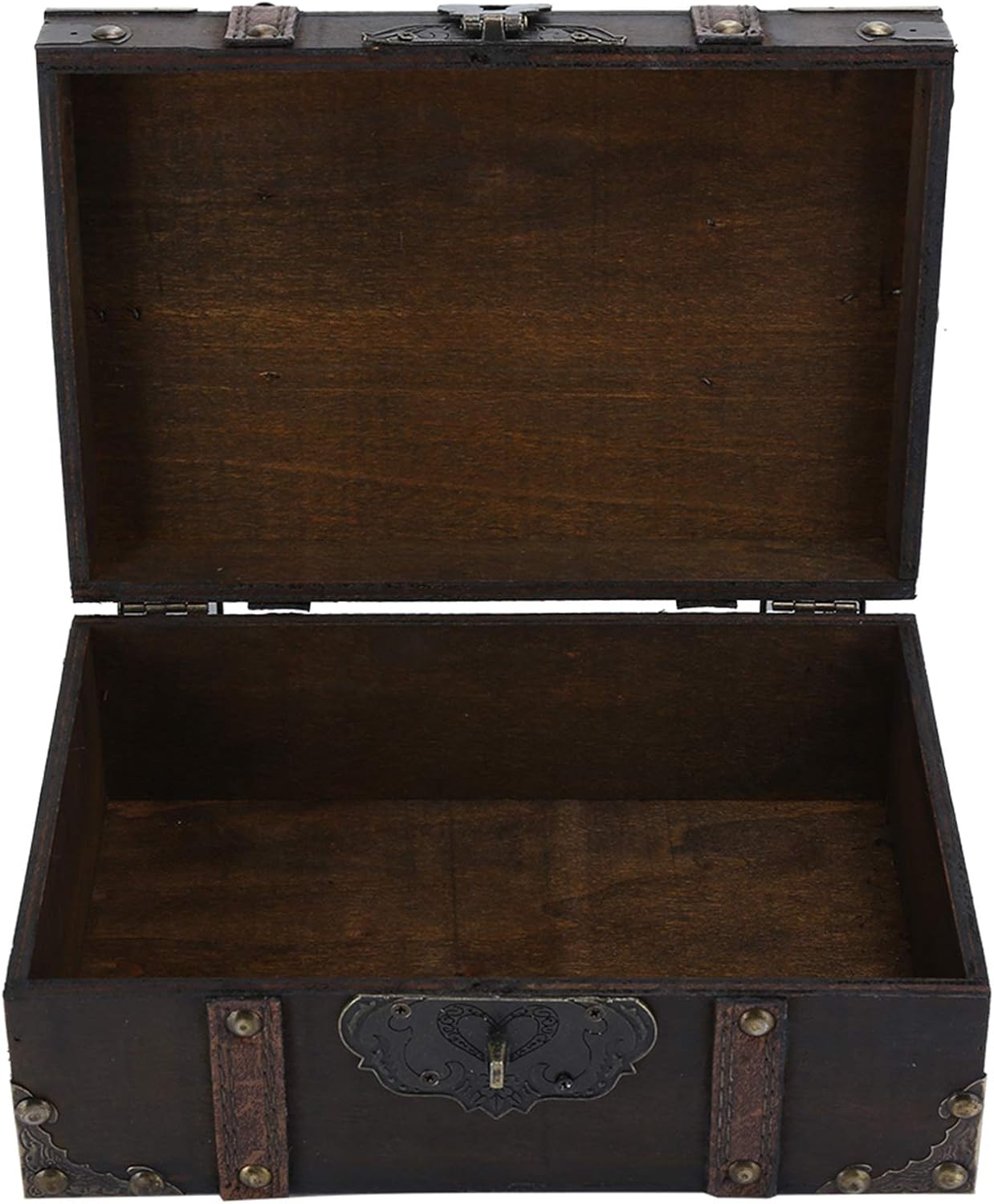 TeamSky Vintage Wooden Boxes with Lock,Wooden Storage and Decorative Box Treasure Jewelry Chest,Handcrafted Decorative Boxes with Lids for Home Decor (6282‑2302GK10 Grey + Lock)