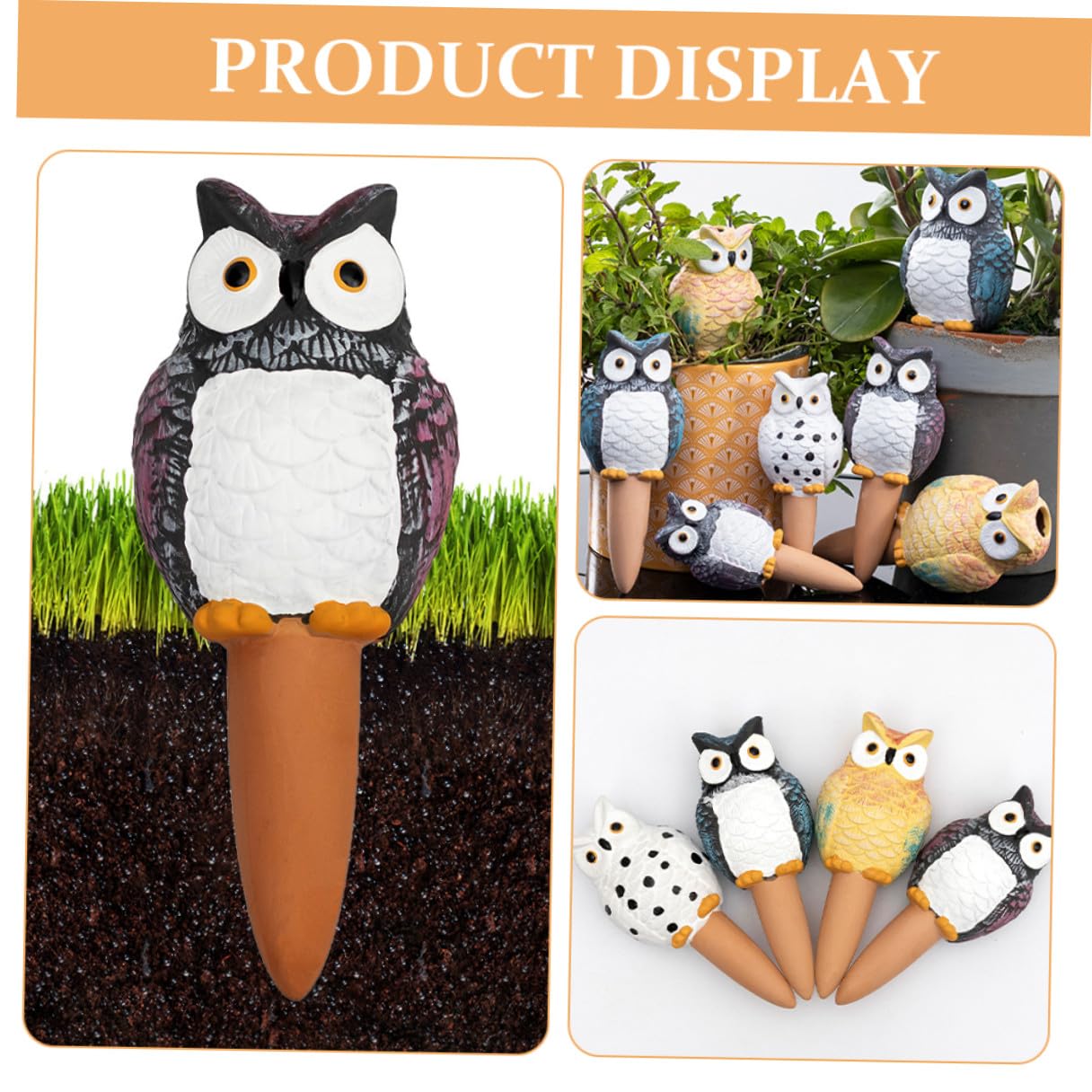 VICASKY Dispositif d'Arrosage Automatique pour Plantes d'Intérieur 210Ml en Céramique Forme Hibou Kit 4 Pièces Couleurs Assorties Système Lent d'Irrigation pour Plantes en Pot et Jardin
