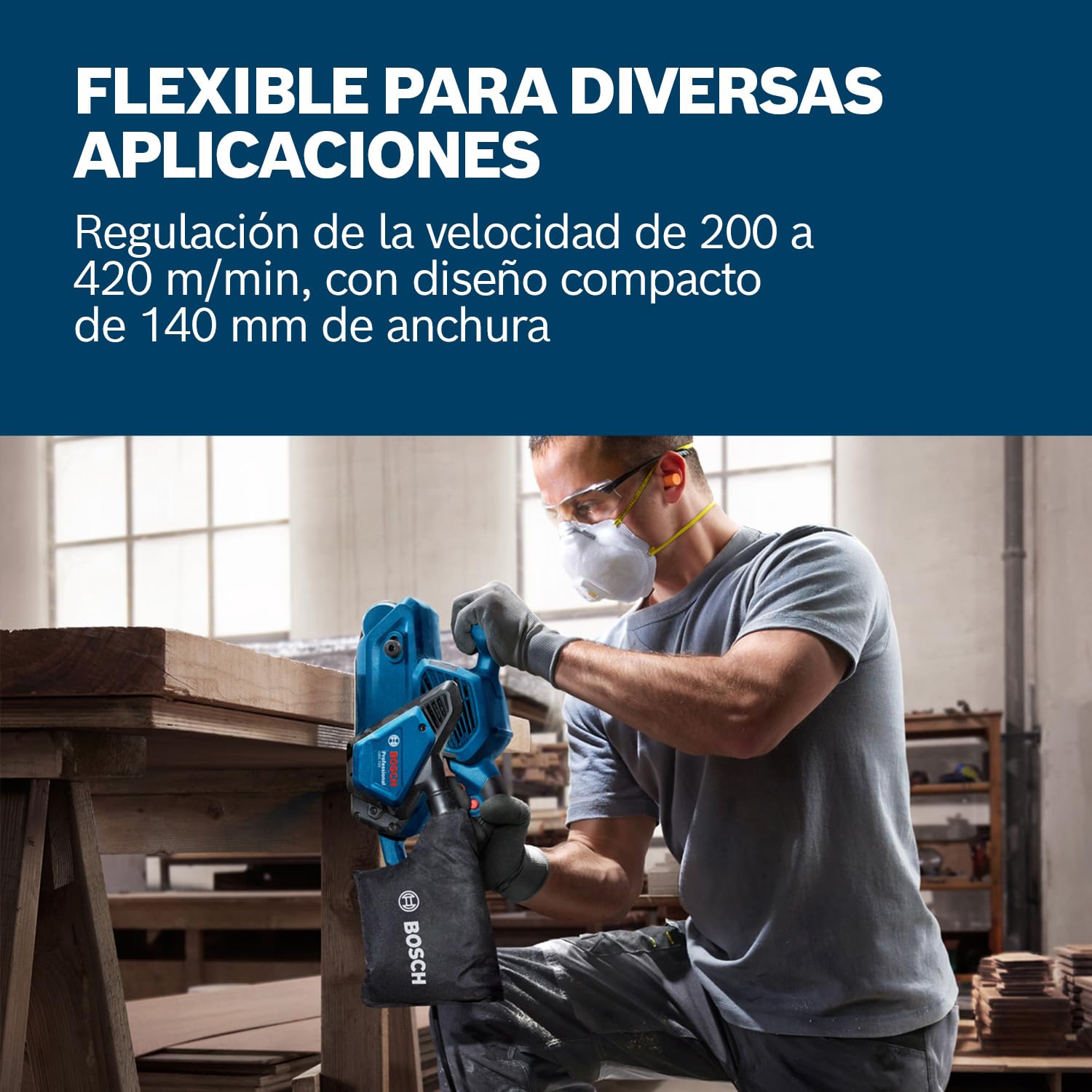Bosch Professional lijadora de banda GBS 750 (motor de 850 W, con bolsa para lijado de tela, bolsa para polvo)