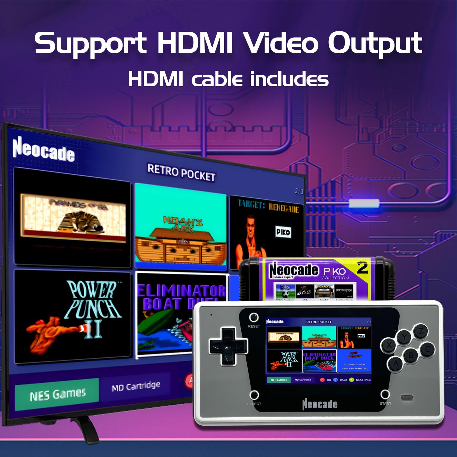 NEOCADE Retro Handheld Game Console for Sega Genesis, 12 MD Games