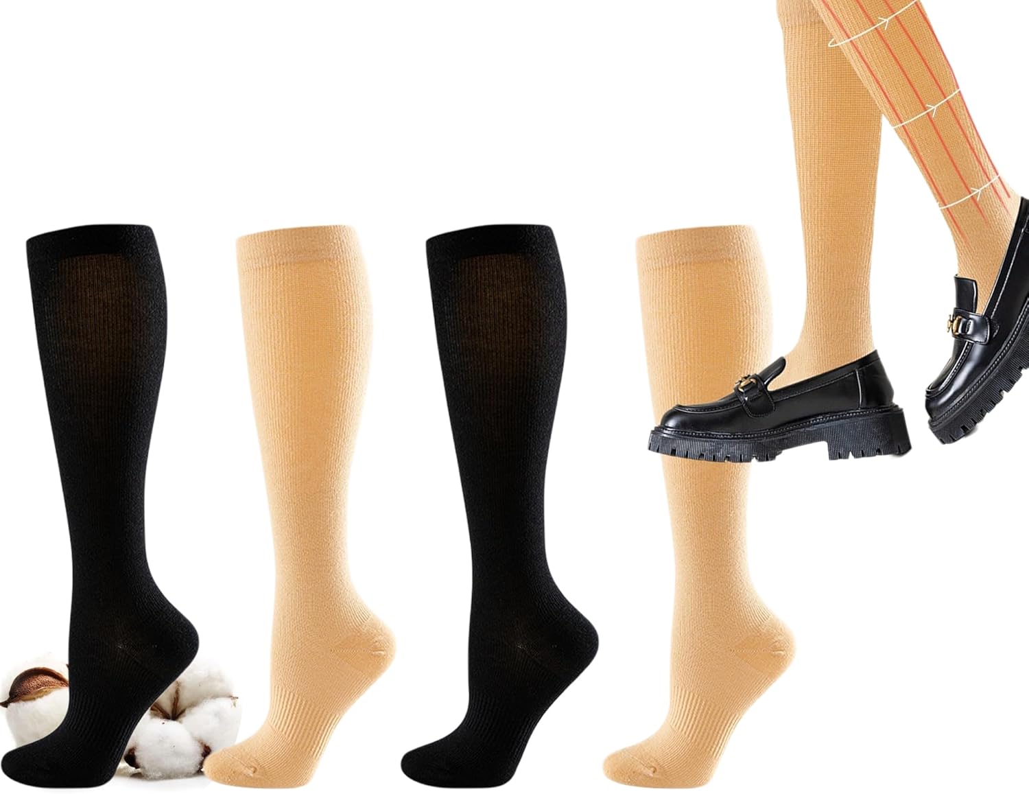 CHUNFO Diabetes Compression Socks for Women Calf Travel Nurse Pregnancy Size5-8 8-11