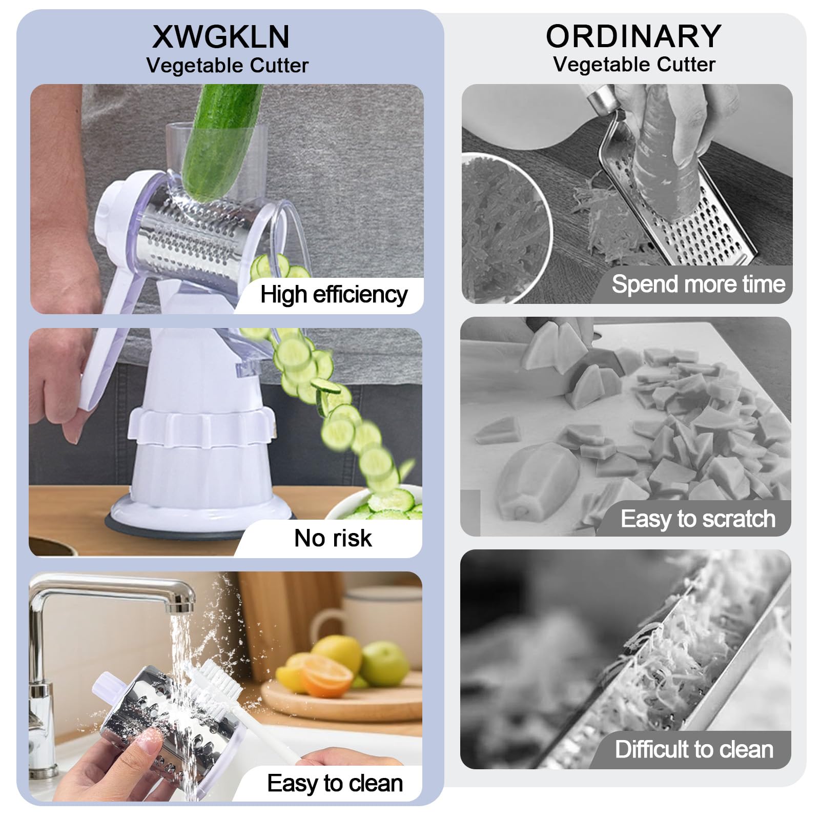 XWGKLN Rotary Cheese Grater, 3-in-1 Graters for Kitchen with 3 Replaceable Stainless Steel Drum Blades - Image 3