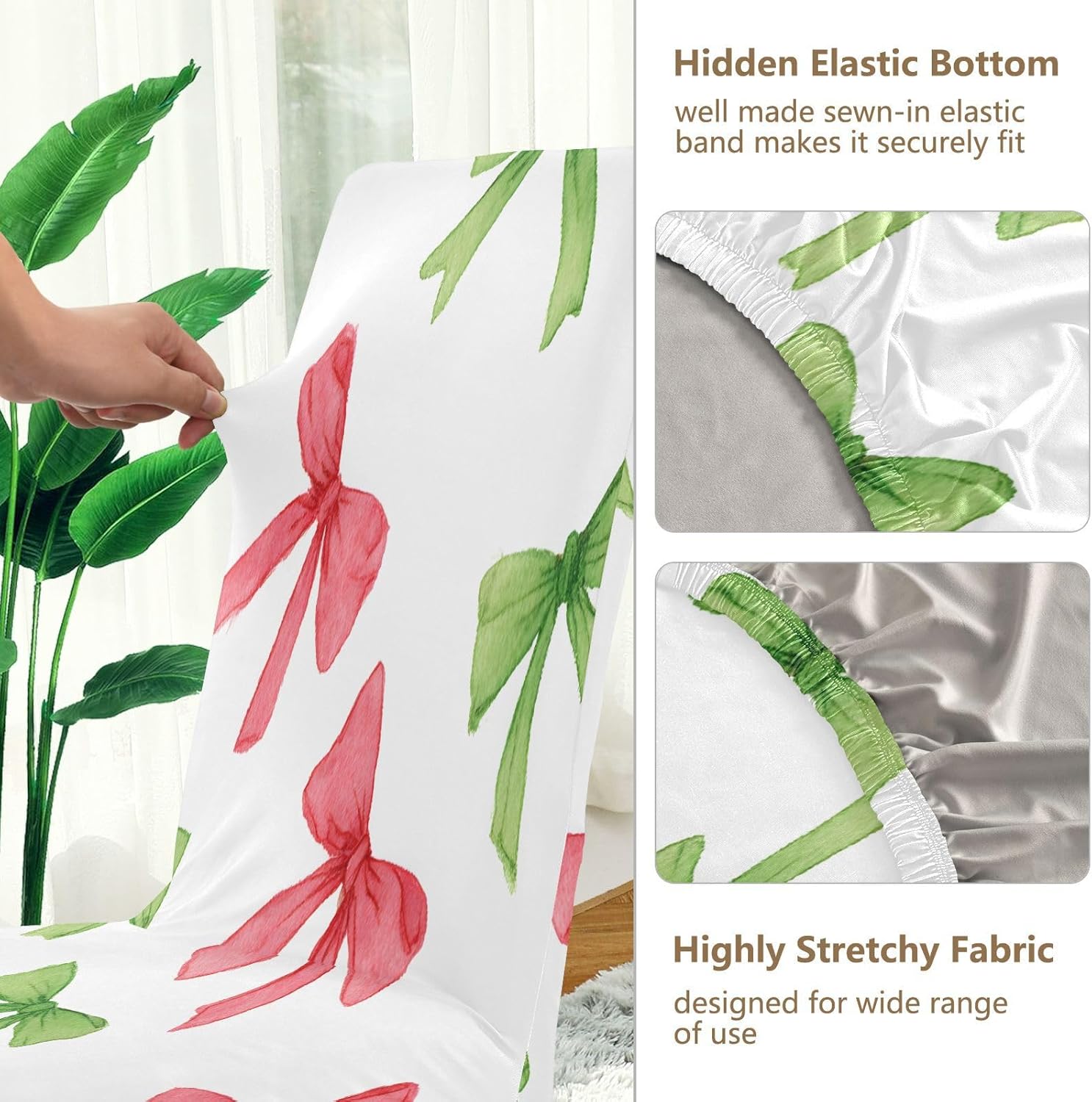 ALAZA Chair Covers for Dining Room, Red Green Watercolor Bow Pattern Stretch Chair Cover Sets Chair Protector Removable Washable for Ktichen Restaurant Hotel