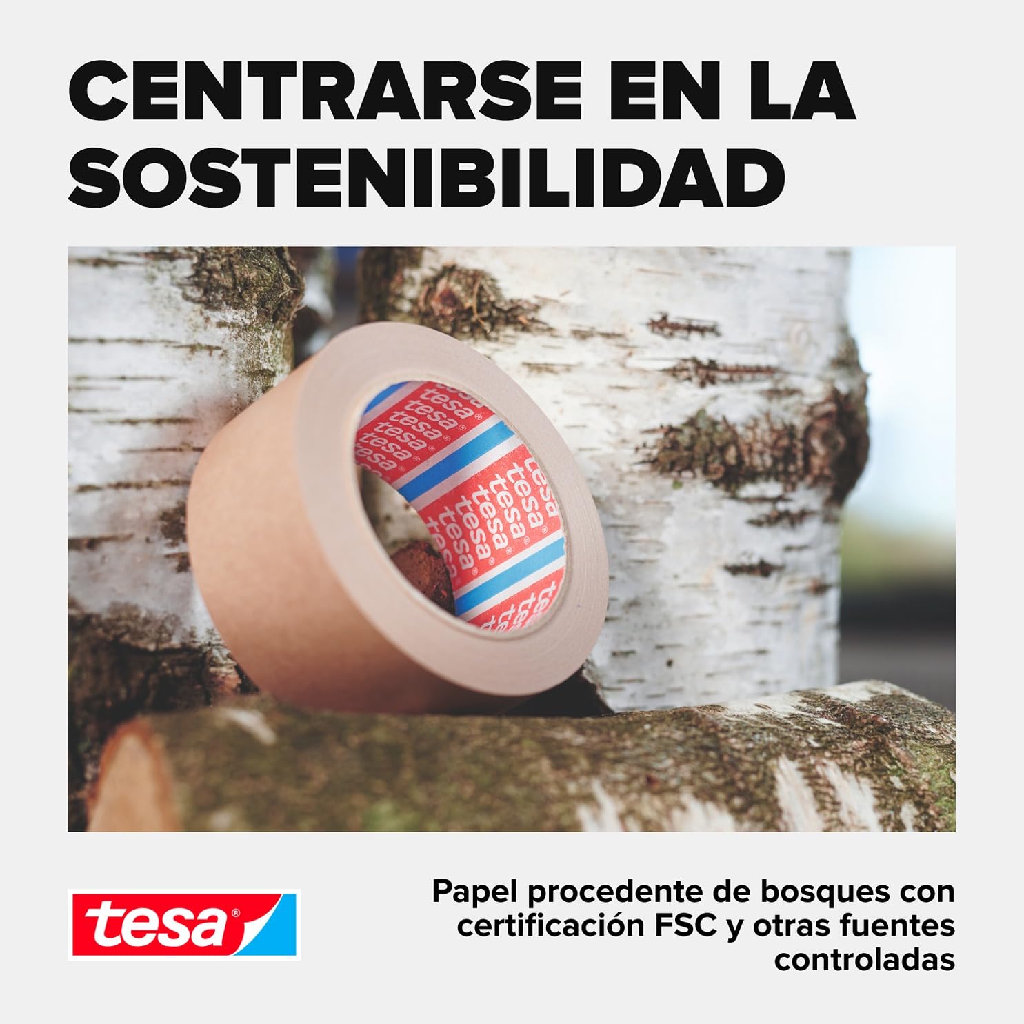 tesa Pack 4713 - Paquete de 6 cintas adhesivas de papel para cerrar embalajes, reciclables y sin disolventes, color marrón, 6 rollos de 50 m x 50 mm
