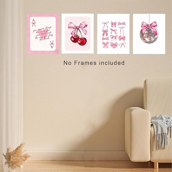 MINWEGI 4 Pcs Preppy Room Decor, Pink Posters for Bedroom, 15x20cm
