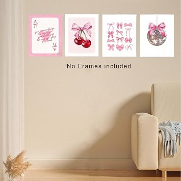 MINWEGI 4 Pcs Preppy Room Decor, Pink Posters for Bedroom, 15x20cm