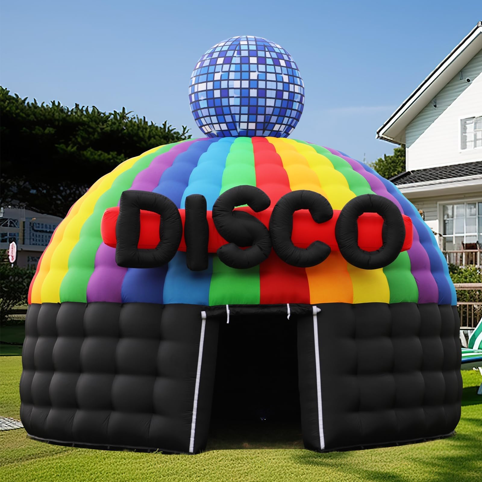 Large Black Inflatable Night Club Diameter 18Ft Roundness Inflatable Party Tent Disco Gazebo Event House for Wedding Birthday Raves Dance Floor Yard Party Business Inflatable Tent
