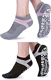 Muezna Non Slip Yoga Socks for Women, Anti-Skid Pilates, Barre, Hospital Socks with Grips, Size 5-10 5-10 2 Pack - Black/Gray