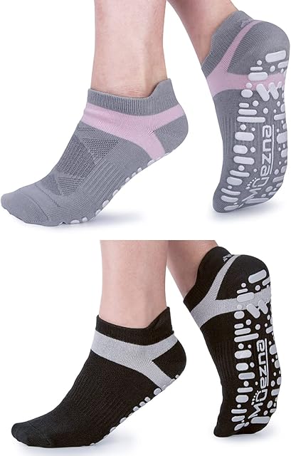 Muezna Non Slip Yoga Socks for Women, Anti-skid Pilates Barre Bikram Studio Socks with Grips