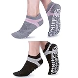 Muezna Non Slip Yoga Socks for Women, Anti-Skid Pilates, Barre, Hospital Socks with Grips, Size 5-10 5-10 2 Pack - Black/Gray