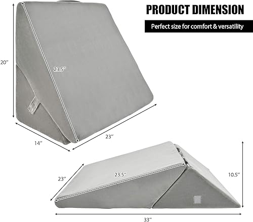 Miniatura 7 de Giantex Almohada de cuña para cama, ajustable de 9 y 12 pulgadas, plegable de espuma viscoelástica, cojín inclinado para piernas y espalda, almohada