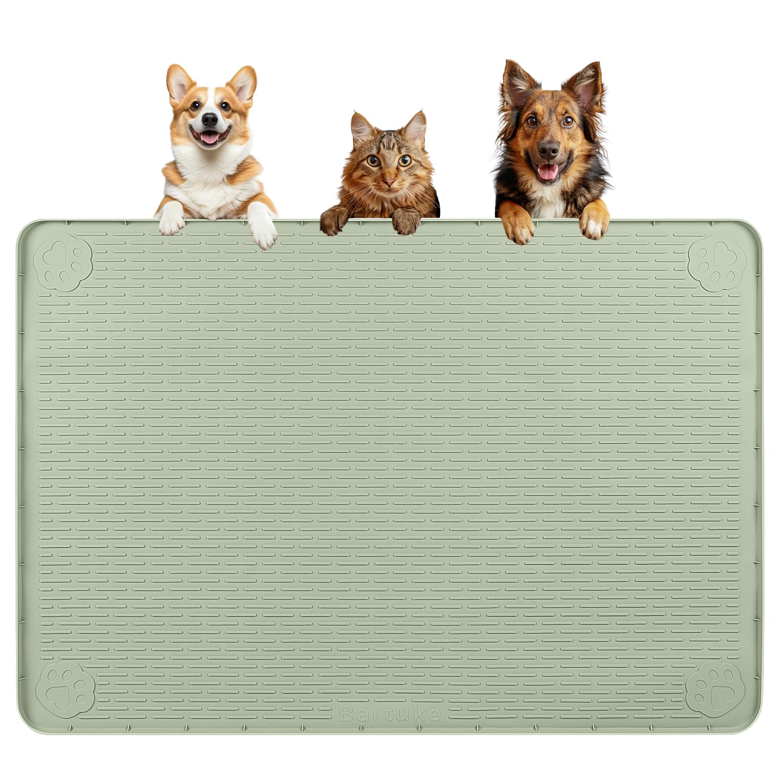 Bartuke Dog Bowl Mat,40"x28"Large Silicone Pet Feeding Mat with Raised Edge