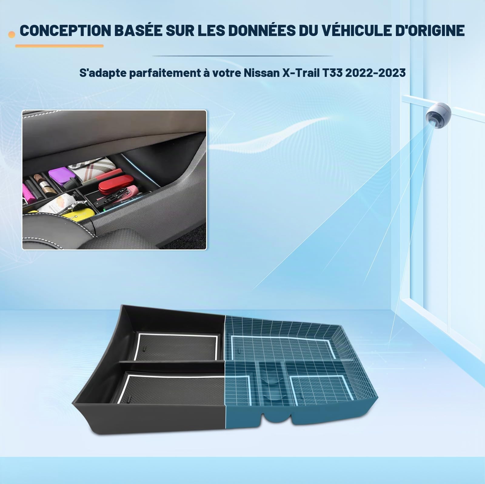 BIXUAN Compatible avec Nissan X-Trail T33 2022-2025 2026 Boîte de rangement pour console centrale X-Trail T33 2026 Tapis antidérapant Accessoire de compartiment de rangement Accoudoir central