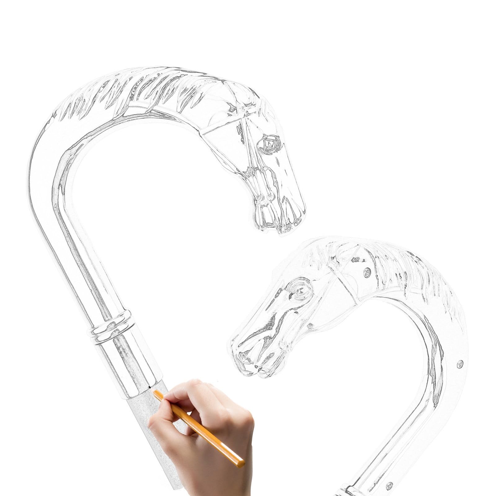 Bastón con Empuñadura en Forma de Cabeza Caballo Plateada, Senderismo Metal Lujo Estilo Británico, Decorativo Elegante y Original para Caballeros
