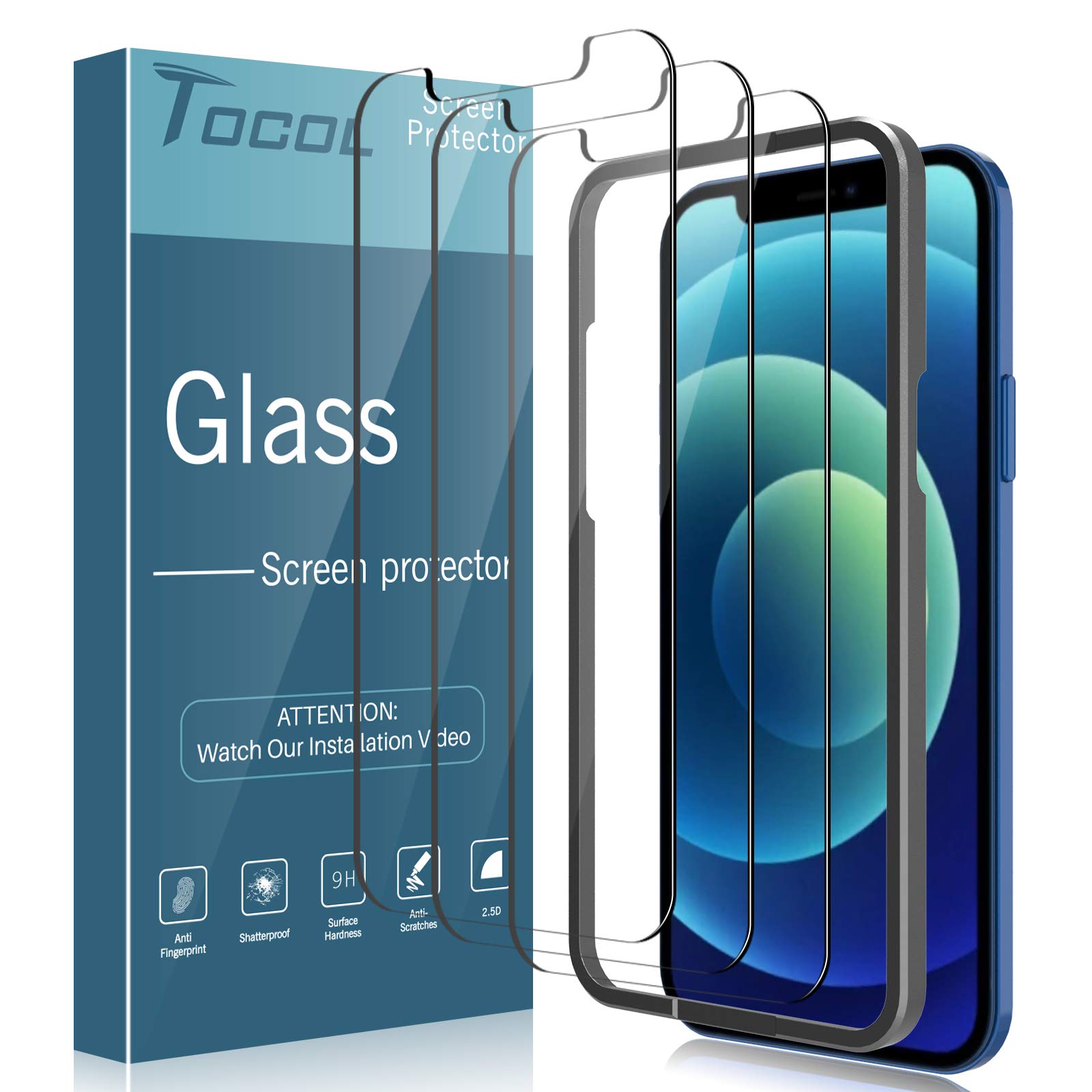 TOCOL Compatible with iPhone 12 Mini 5G (5.4 inch) Tempered Glass Screen Protector,[Alignment Frame Easy Installation] [HD Clarity] [Touch Accurate] [9H Hardness][Case Friendly]