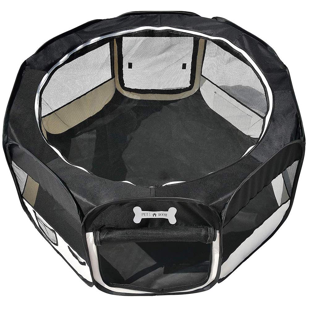 Melko Welpenauslauf 125 x 125 x 64 cm Welpenlaufstall faltbar Tierlaufstall für Kleintiere Hunde Katzen Hasen - Schwarz