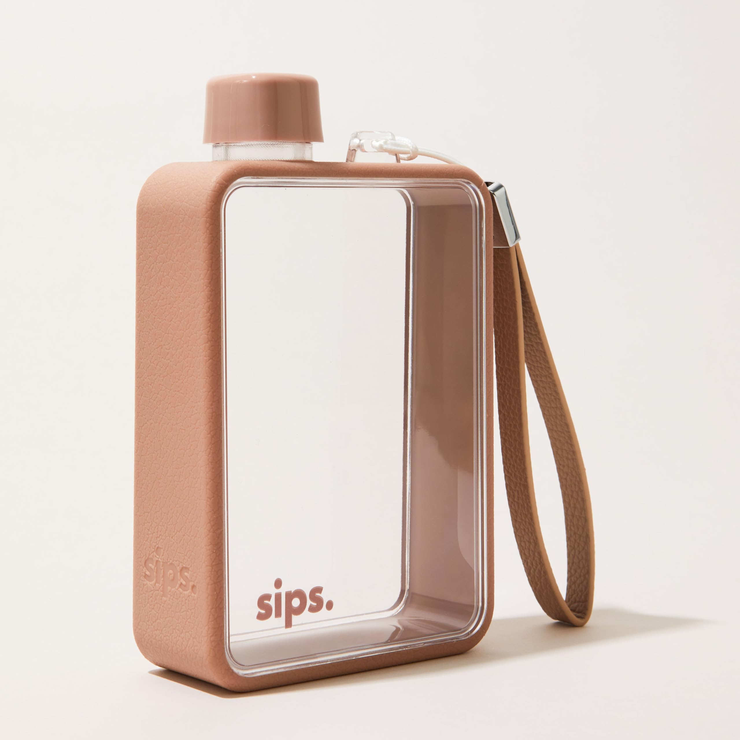 Sips. Flat Water Bottle 480ml, BPA Free Tritan Small Water Bottle for Purse, Gym, Travel, Leakproof, TPU Grip, PU Strap, 13 Colors — image 1