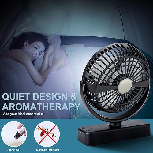 Miniatura 14 de Ventilador portátil de campamento, ventilador de tienda de campaña pequeño con gancho para colgar, ventilador de batería USB recargable de 40 horas