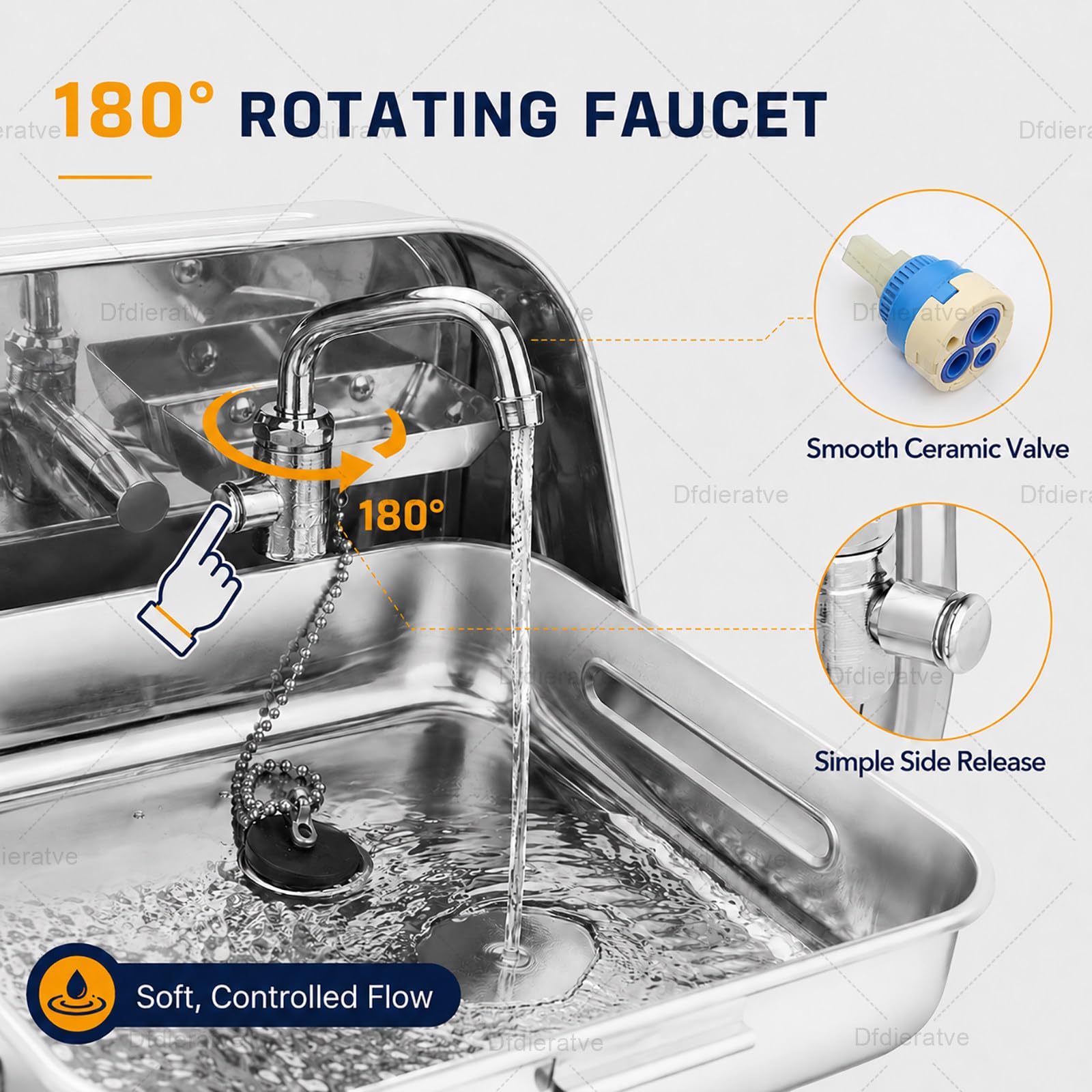 Lavello Pieghevole da Parete per Camper, Caravan e Barca, Lavandino Salvaspazio in Acciaio Inox 304 con Porta Sapone, Rubinetto Acqua Fredda e Grande Vasca 30x30cm
