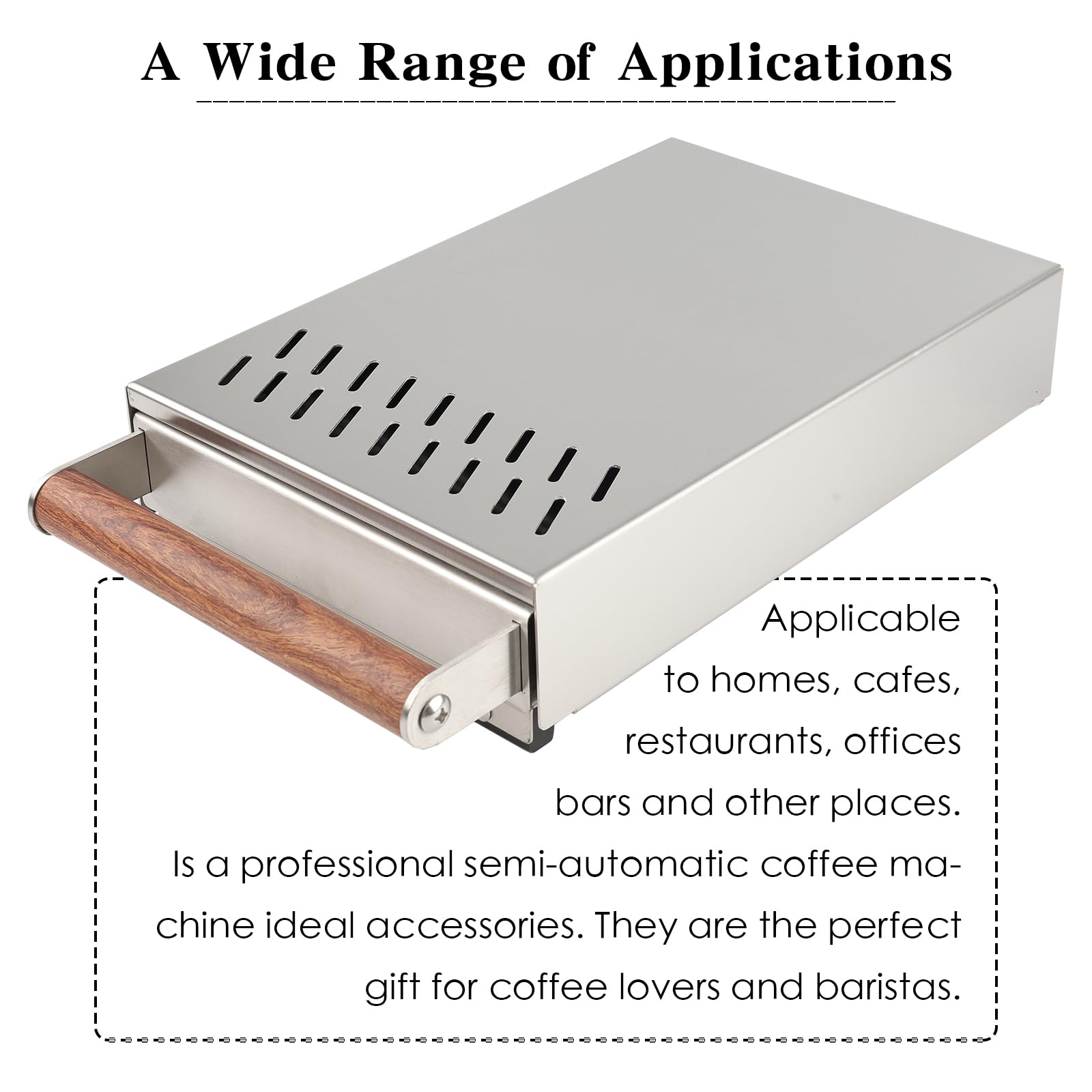 Caja de golpeteo de cajón con asa, contenedor desmontable de acero inoxidable, contenedor de café extraíble, absorbe los golpes y duradero, estilo barista, palo de golpeo desmontable, mango de madera