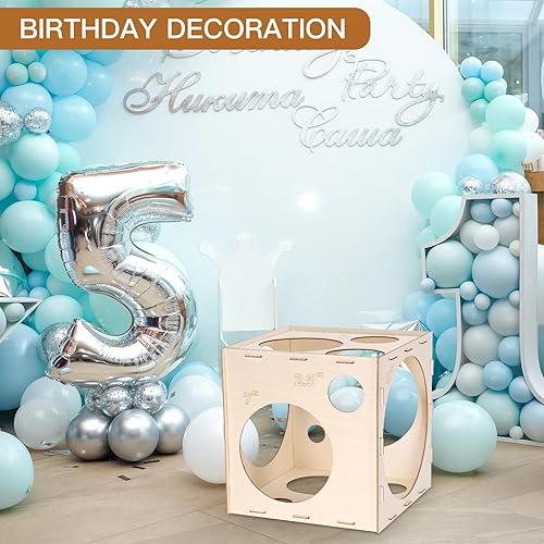 Miniatura 4 de Auihiay Caja de medición de globos de madera de 14 agujeros, herramienta de medición plegable con instrucciones y puntos de pegamento, para columnas