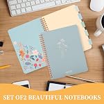 Aesthetic Spiral Notebook Set of 2 For Women - Artistic flower 6.5" x 8.3" College Ruled Notebook With Large Pockets And Lined Pages -Boost Productivity at Work or School