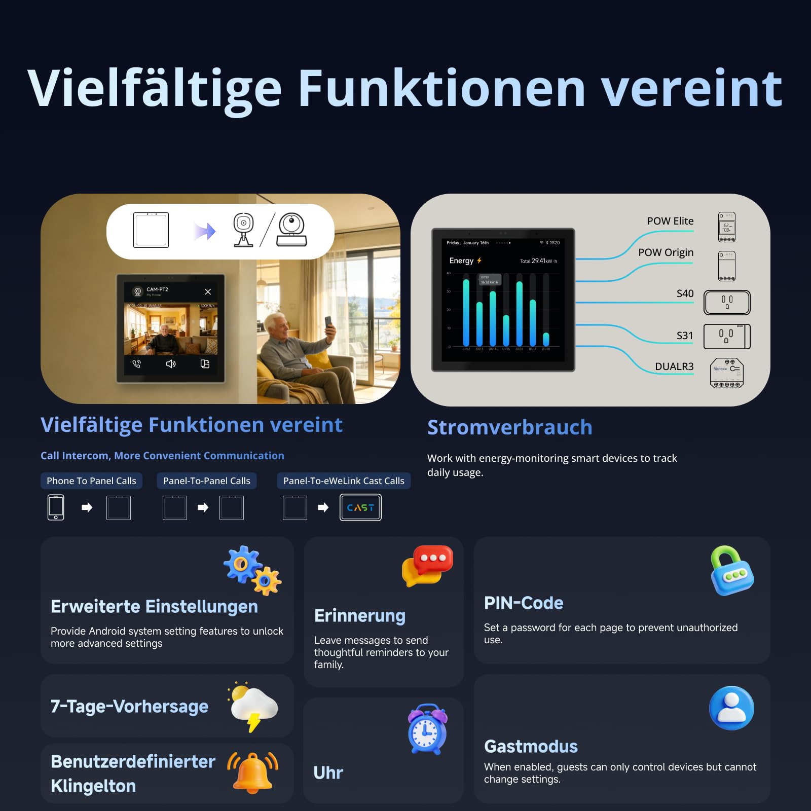 SONOFF NSPanel Pro 86 Smarthome-Zentrale - Zigbee Gateway, Home Assistant Integration, Matter Bridge, intelligente Sicherheit & Heizungssteuerung – Kompatibel mit Alexa, Google, Apple (weiß).