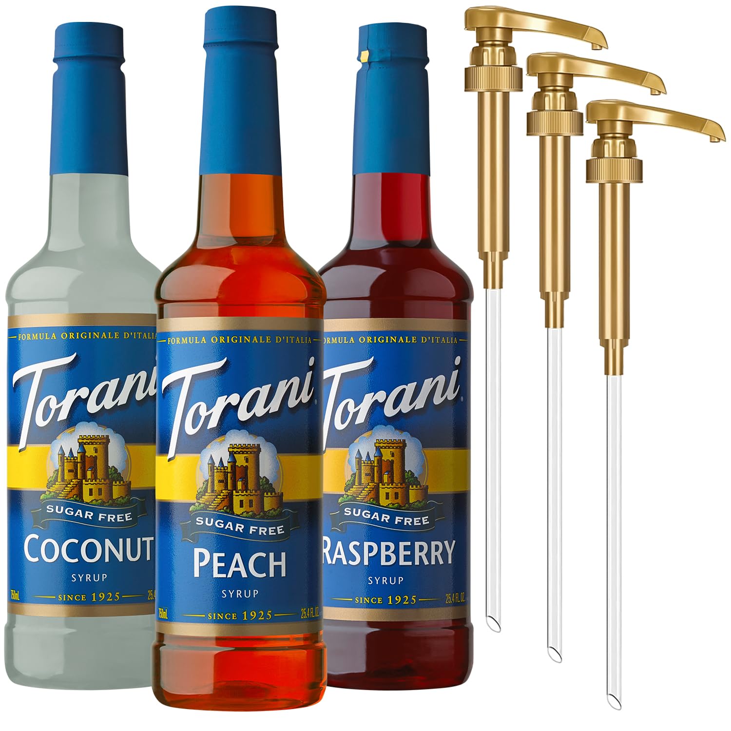 Torani Syrup Sugar Free 3 Pack Fruit Favorites, Peach, Coconut & Raspberry, For Sodas, Ices and Creams