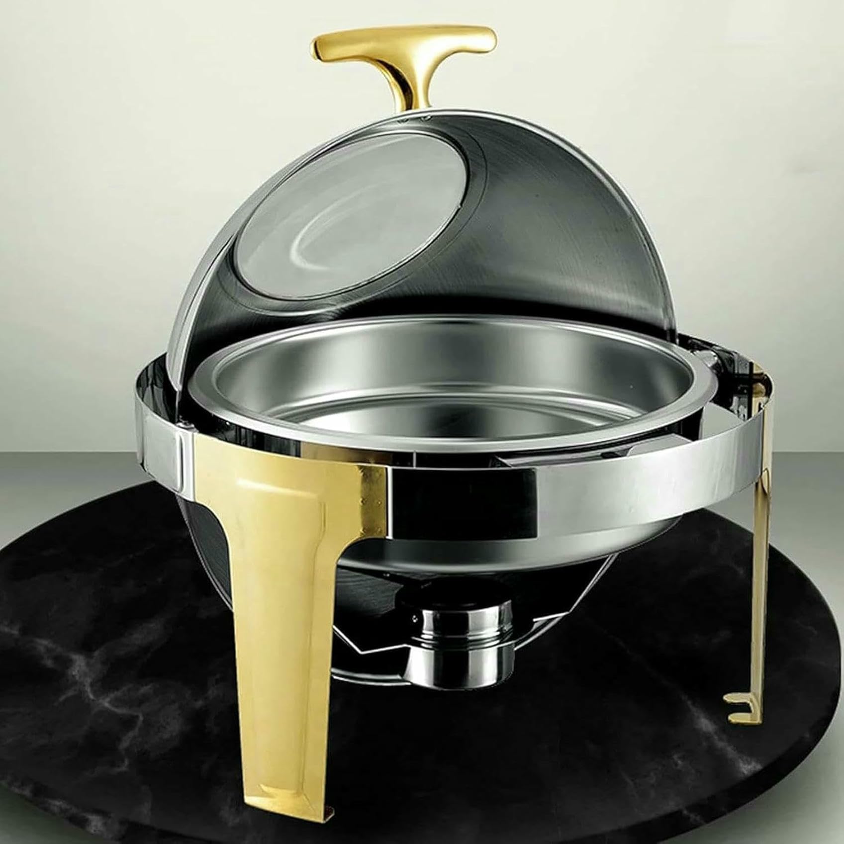 Calentador de Alimentos para Servicio de Buffet: Plato Aislado para Alimentos, Buffet Aislado para Alimentos, Placa de Acero Inoxidable con Vidrio, Juego de Olla Caliente, Calentador~/