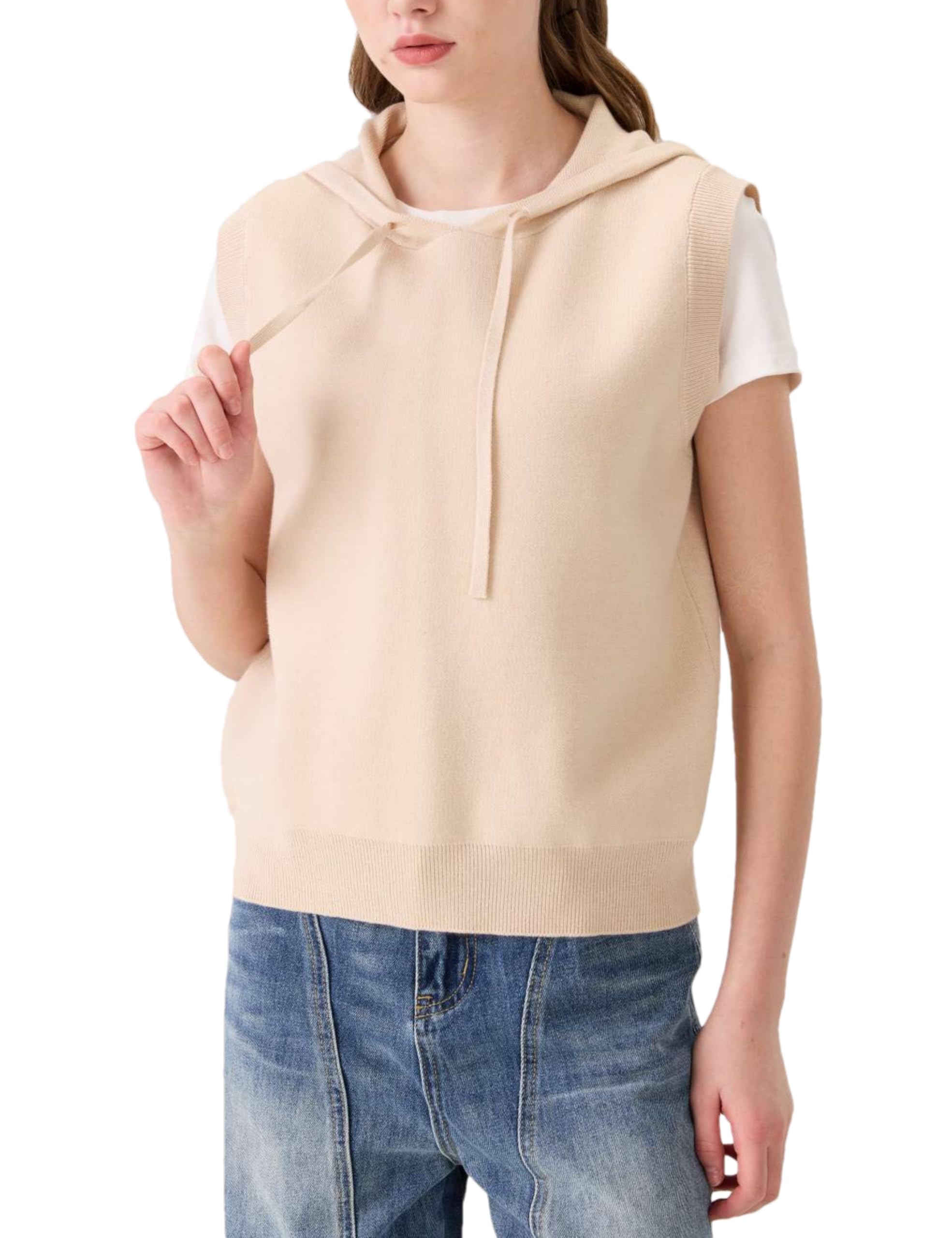 Womens Cashmere Vest Sleeveless Tank Top Knit Hoodies Vest Pullover Sweater