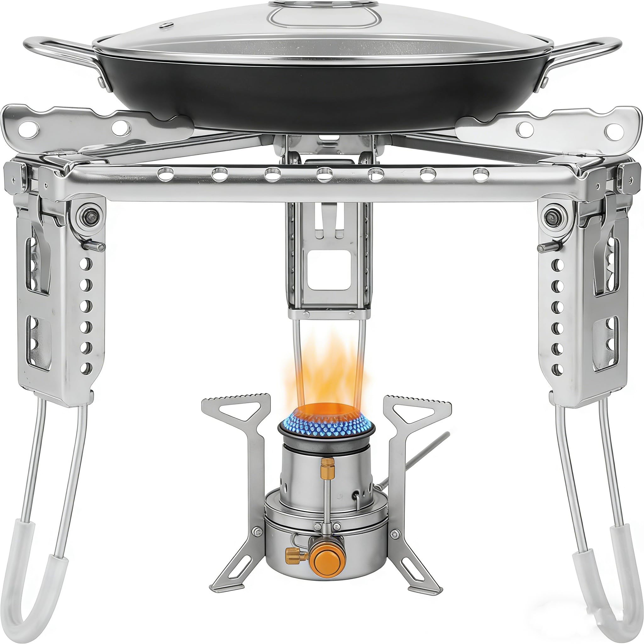 Tissting Trípode de fogata para horno holandés, plegable de acero inoxidable, soporte para ollas de gas, soporte de altura ajustable, portátil, parrilla de campamento para acampar al aire libre,