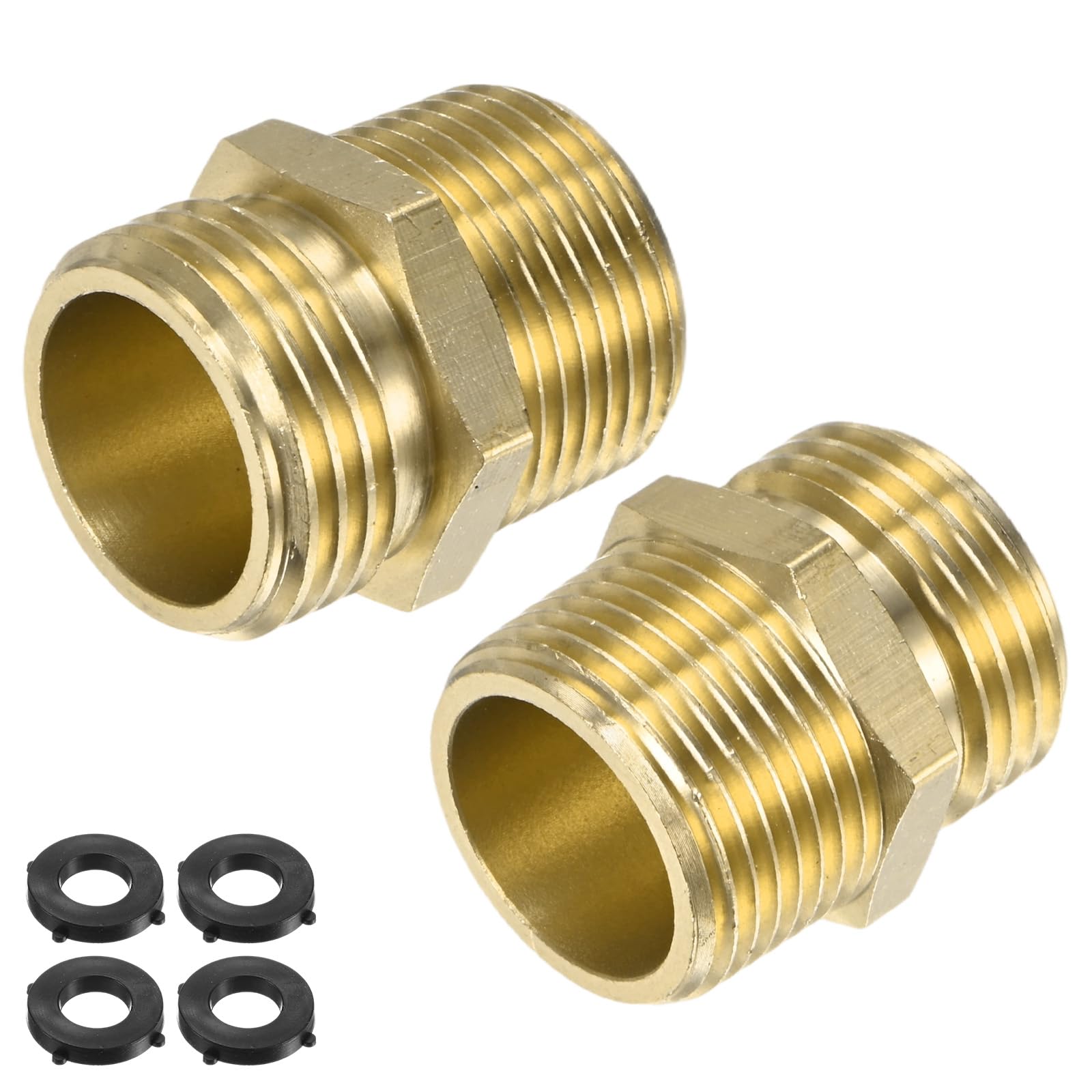 M METERXITY 2-Pack 3/4" GHT Male to 3/4" NPT Male Hose Adapter, Brass Garden Hose Fittings Connector with Rubber Washers for Faucet/Irrigation System Quick Connect