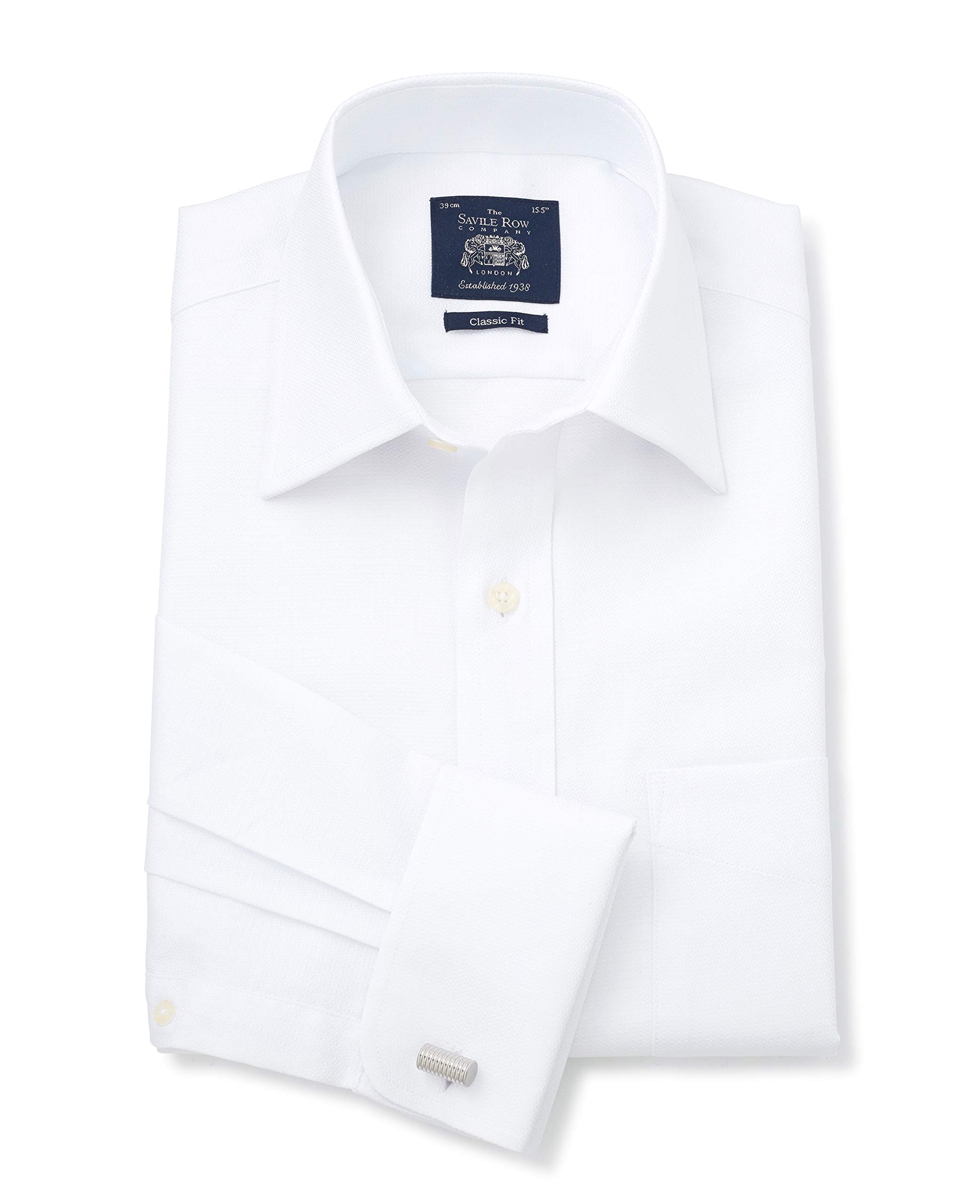 THE SAVILE ROW COMPANY LONDON Men's Classic Fit Textured Cotton Long Sleeve Formal Shirt - Double Cuff
