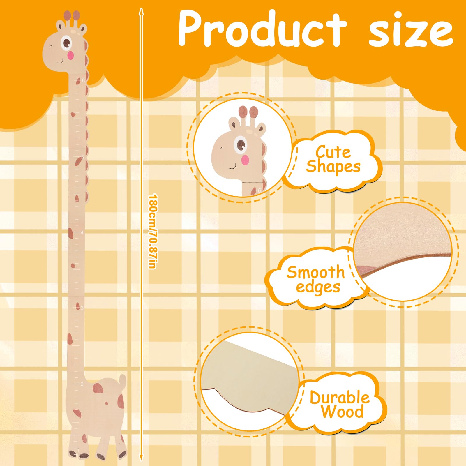 Wooden Height Chart for Kids Wall Mounted Growth Ruler Height Measurement Cute Animals Kids Height Wall Chart for Bedroom Nursery Decoration (Wood Color) - Image 2