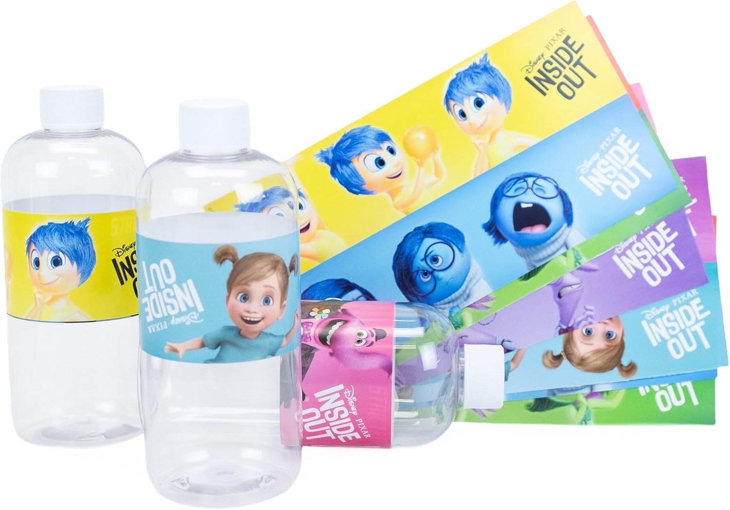 Inside Out Bottle Labels - 16 Pack | Disney Pixar Party Supplies - Transform Drinks with Joy, Sadness & More!