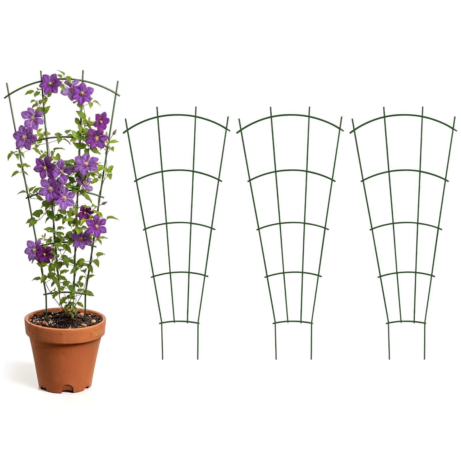 thealyn 4 pack 24" metal plant trellis for pots & garden beds, rustproof support for indoor outdoor climbing plants, vines, flowers, fan shaped, green
