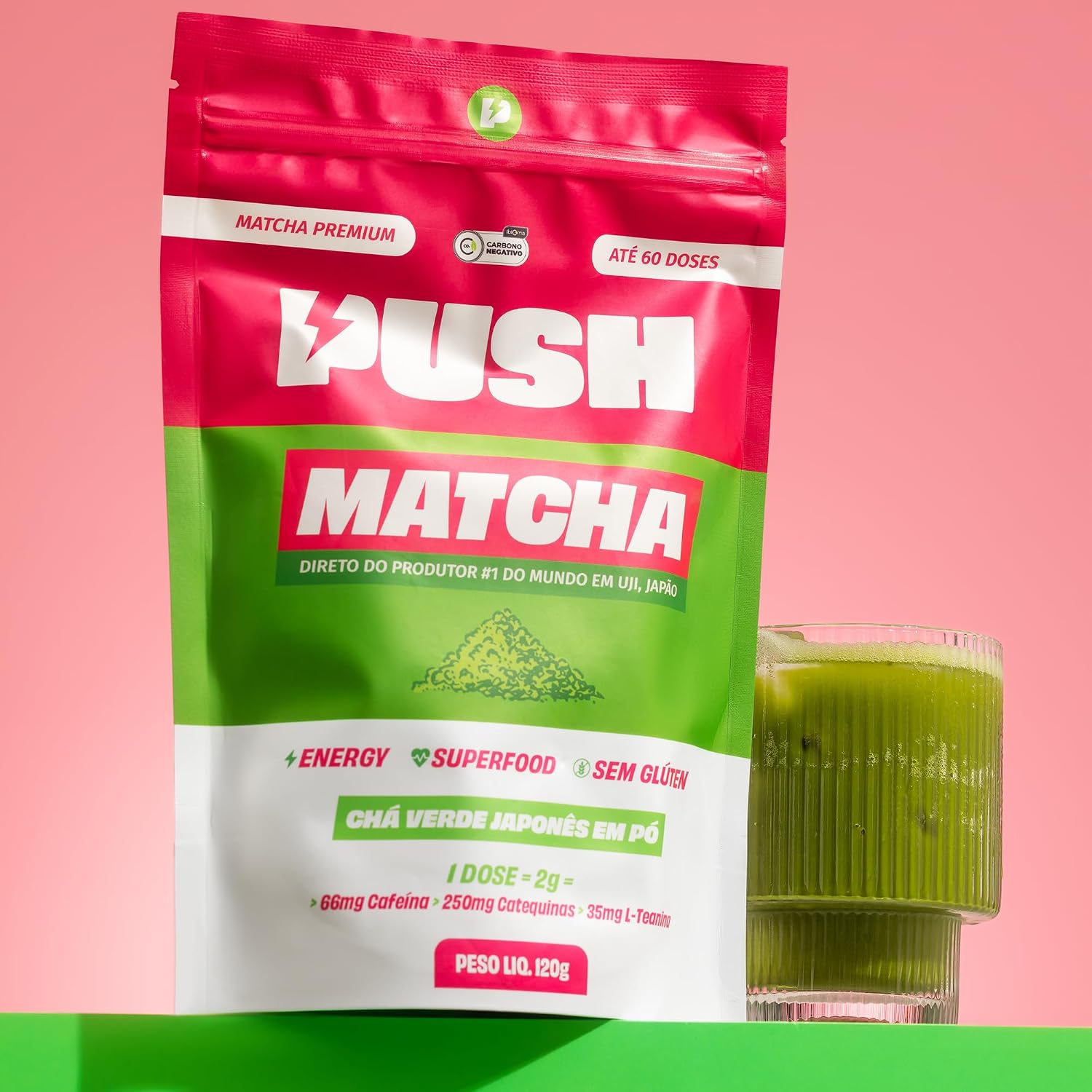 Push Matcha - 15 doses [30g] | Pó de Chá Verde Matcha Premium | Foco, Antioxidante e Energia Prolongada | café com leite, smoothie, receita | Colheita Japonesa