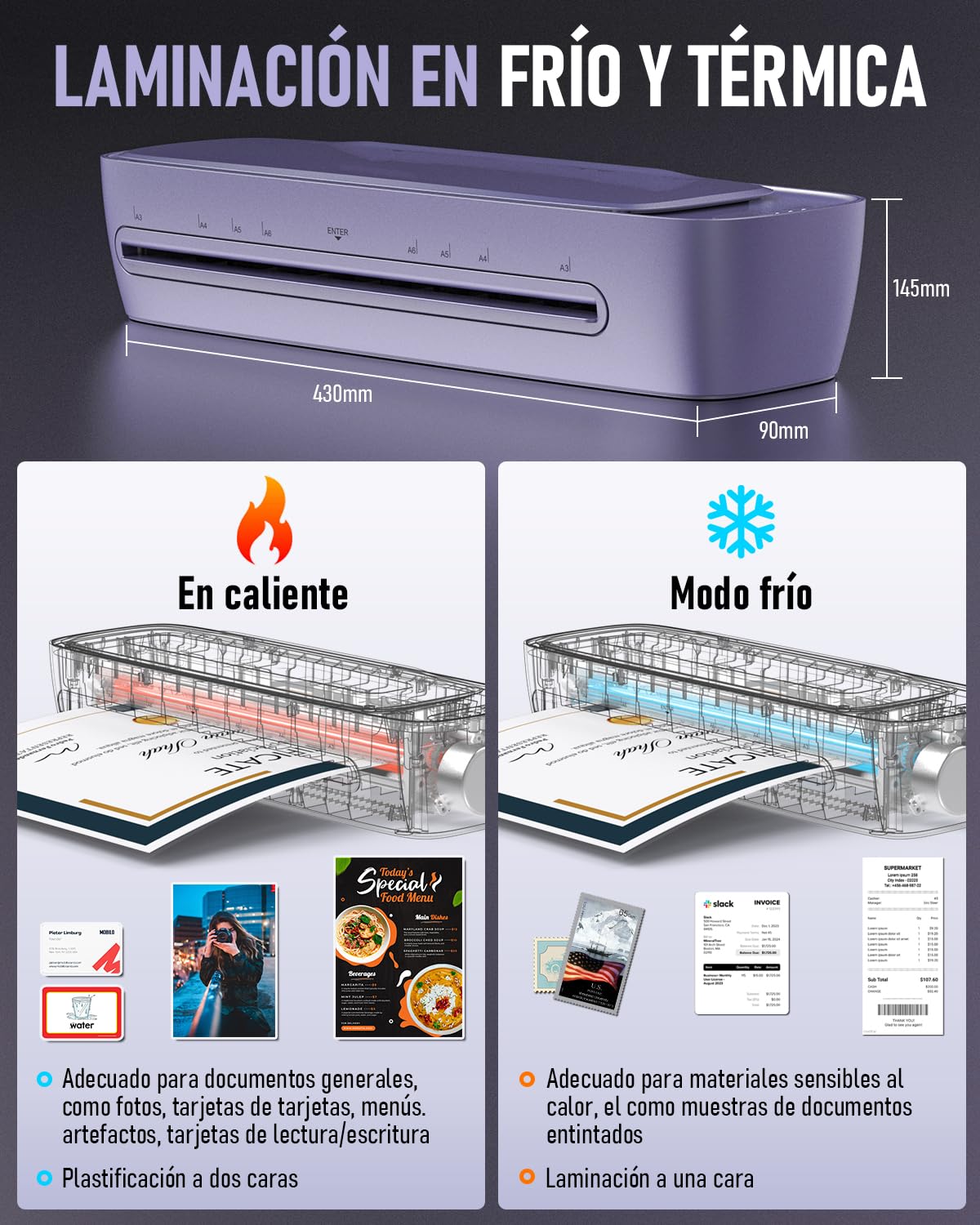 Plastificadora A3 con 30 Fundas Plastificar, Frío y Caliente Laminadora para A3 A4 A5 A6, 9 in 1 Maquina Plastificadora con Cortador de Papel y Redondeador para Escolar, Oficina, Hogarar