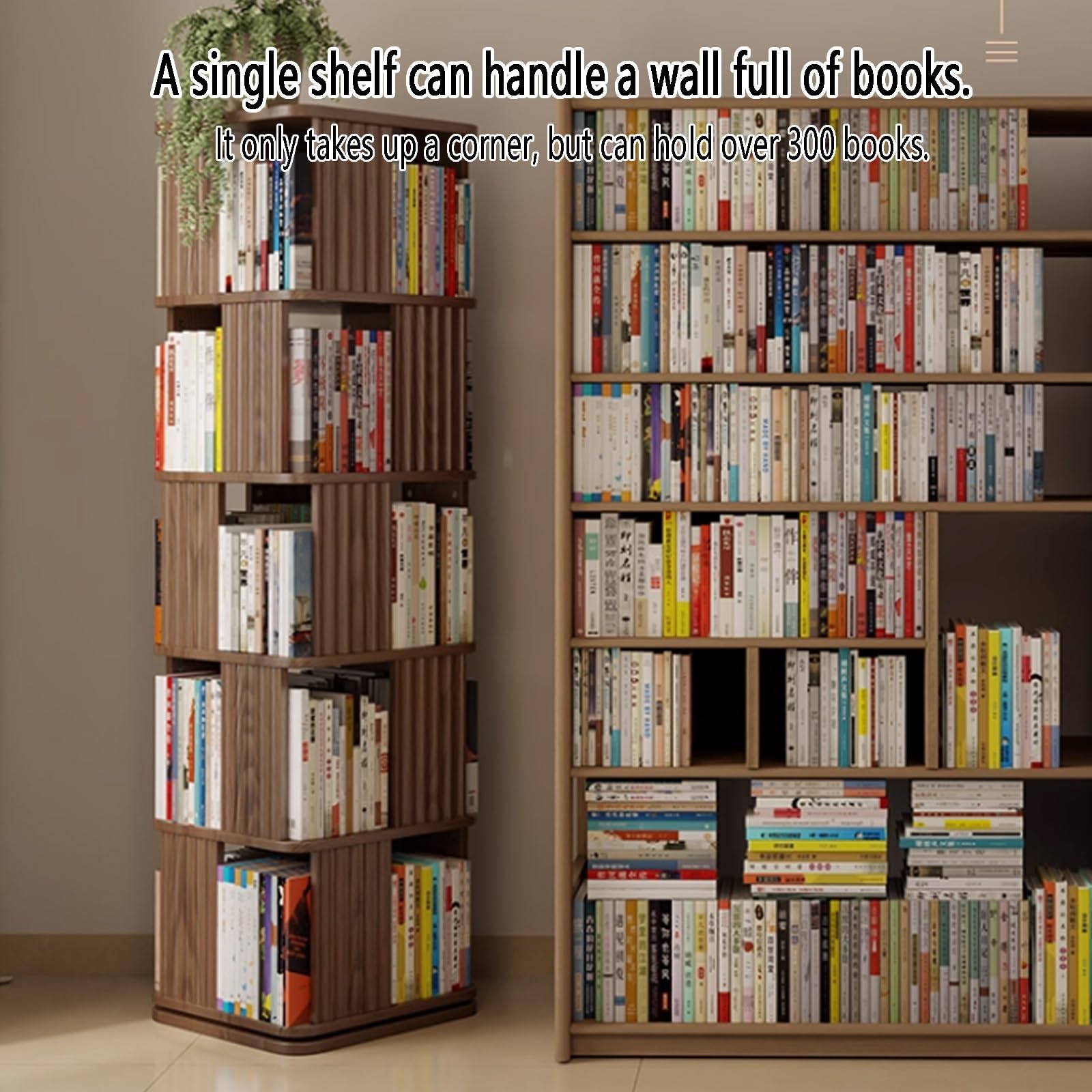 Libreria angolare in Legno di Gomma a 3/4/5 Ripiani, Rotazione a 360°,libreria Girevole da Terra con Scomparti,scaffale espositivo e portaoggetti per Adulti(White,4-Tier)