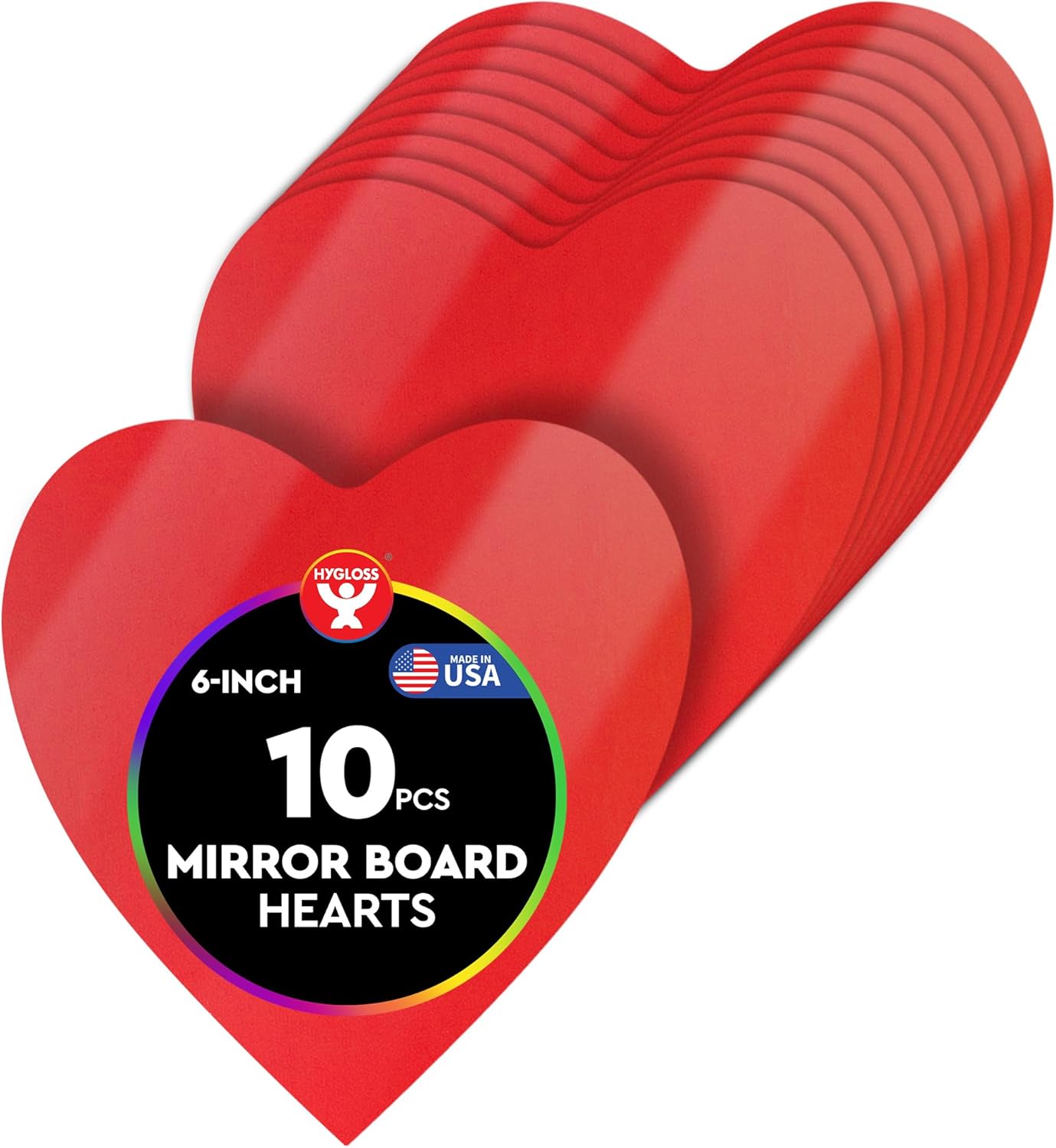 Hygloss Red Paper Hearts Mirror Card Stock - 6-Inch Heart Cut Outs with Metallic Shiny Finish - 10 Pieces - for Classroom Bulletin Boards and Crafts