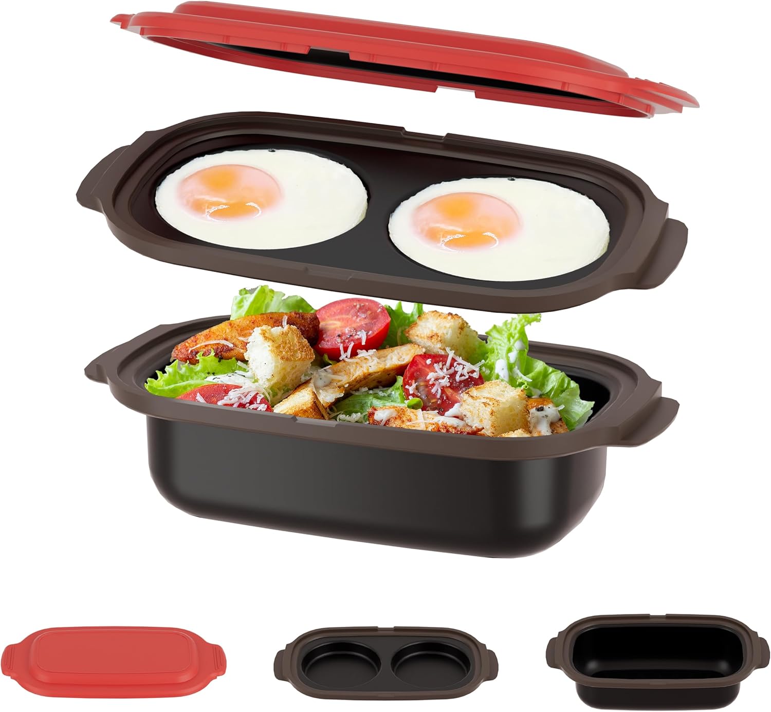 Microwave Egg Cooker & Microwave Grill Pan 3 Pcs with Lid for Grilling, Browning, and Crisping Vegetables, Sandwich, & Meat, Microwave Nonstick Cookware for Quick, Healthy Meals