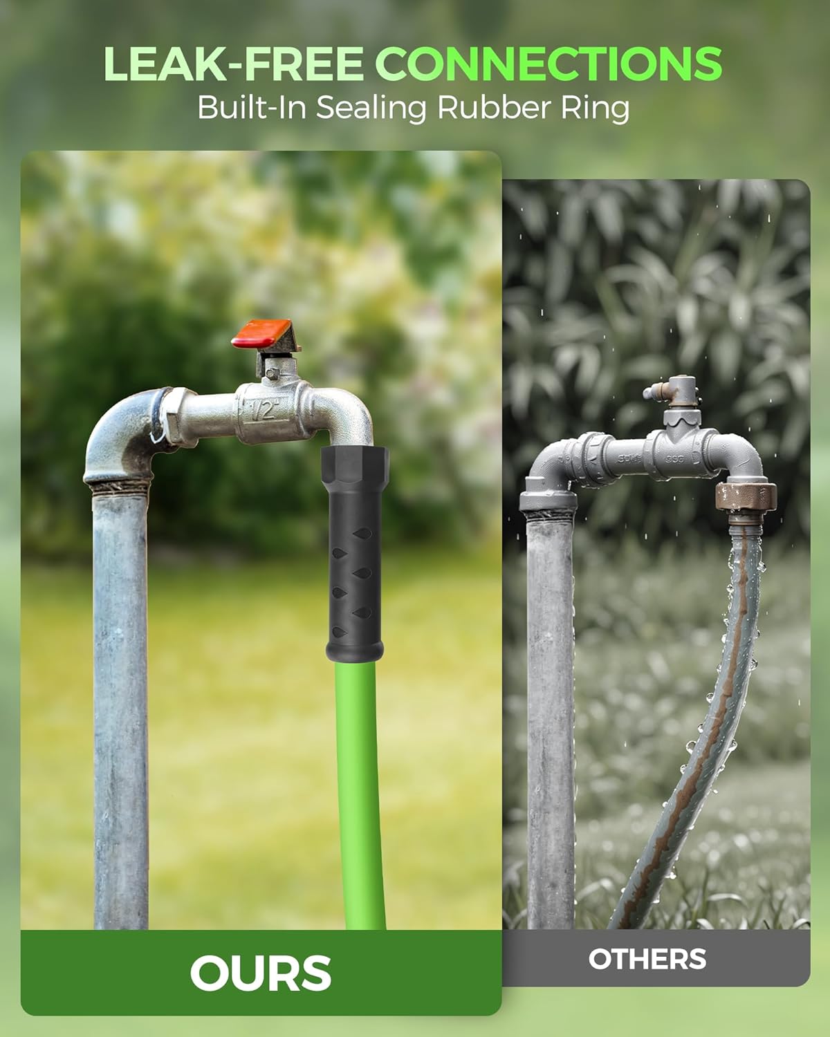 5/8" Garden Hose 50FT & 100 FT Bundle, Heavy Duty Rubber Garden Water Hose, Lightweight Flexible Garden Water Hose with Swivel Handle, BG50GH06-G100GH06