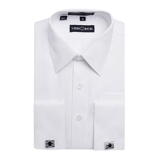 French Cuff Dress Shirt for Boys, Regular & Husky Sizes, Cufflinks Included by Viero Richi