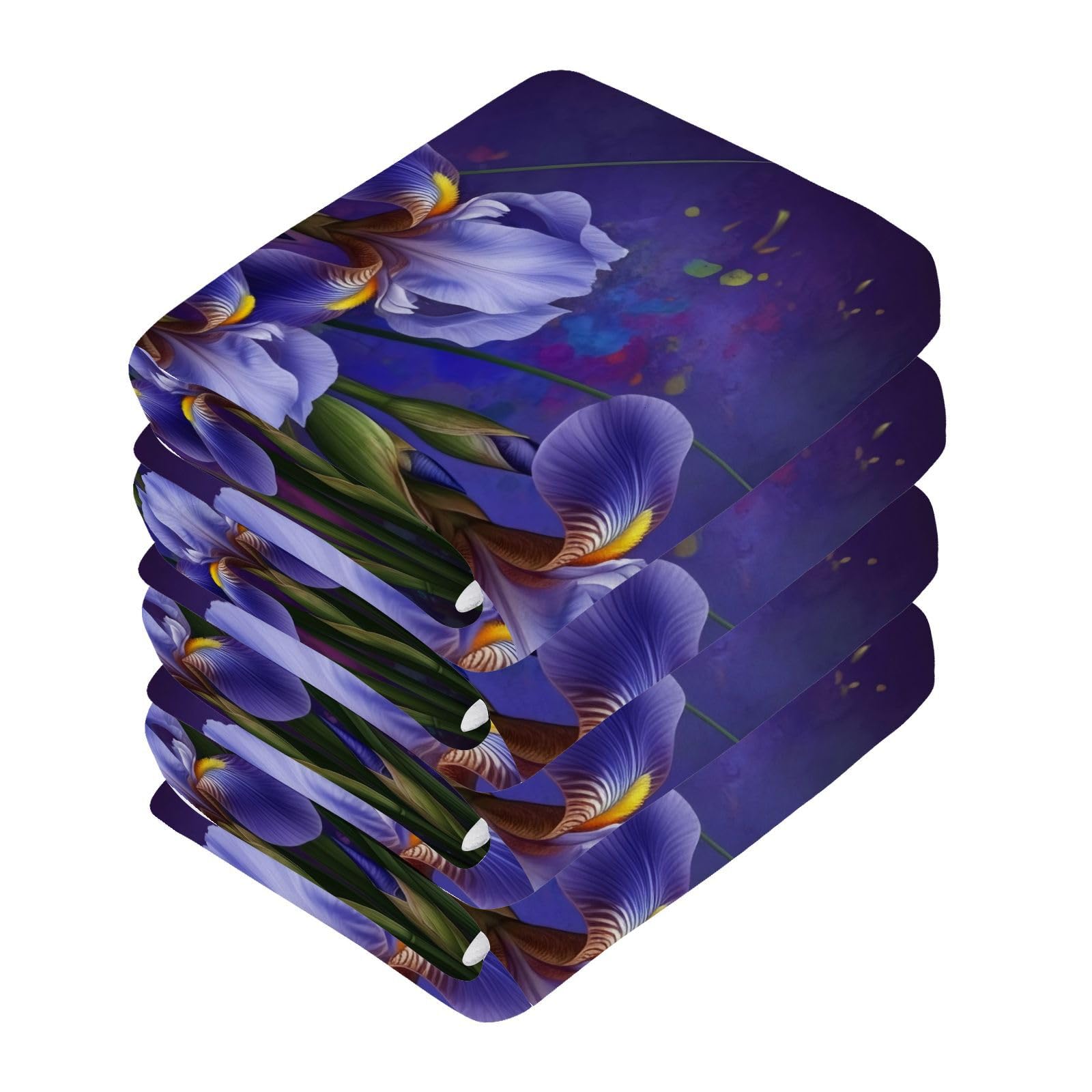 YANENDIE Blue Iris Flowers Washcloths Towels, Highly Absorbent and Soft Cotton Face Cloths, 4 Pack Quick Dry Wash Cloths - 12 X 12 Inches