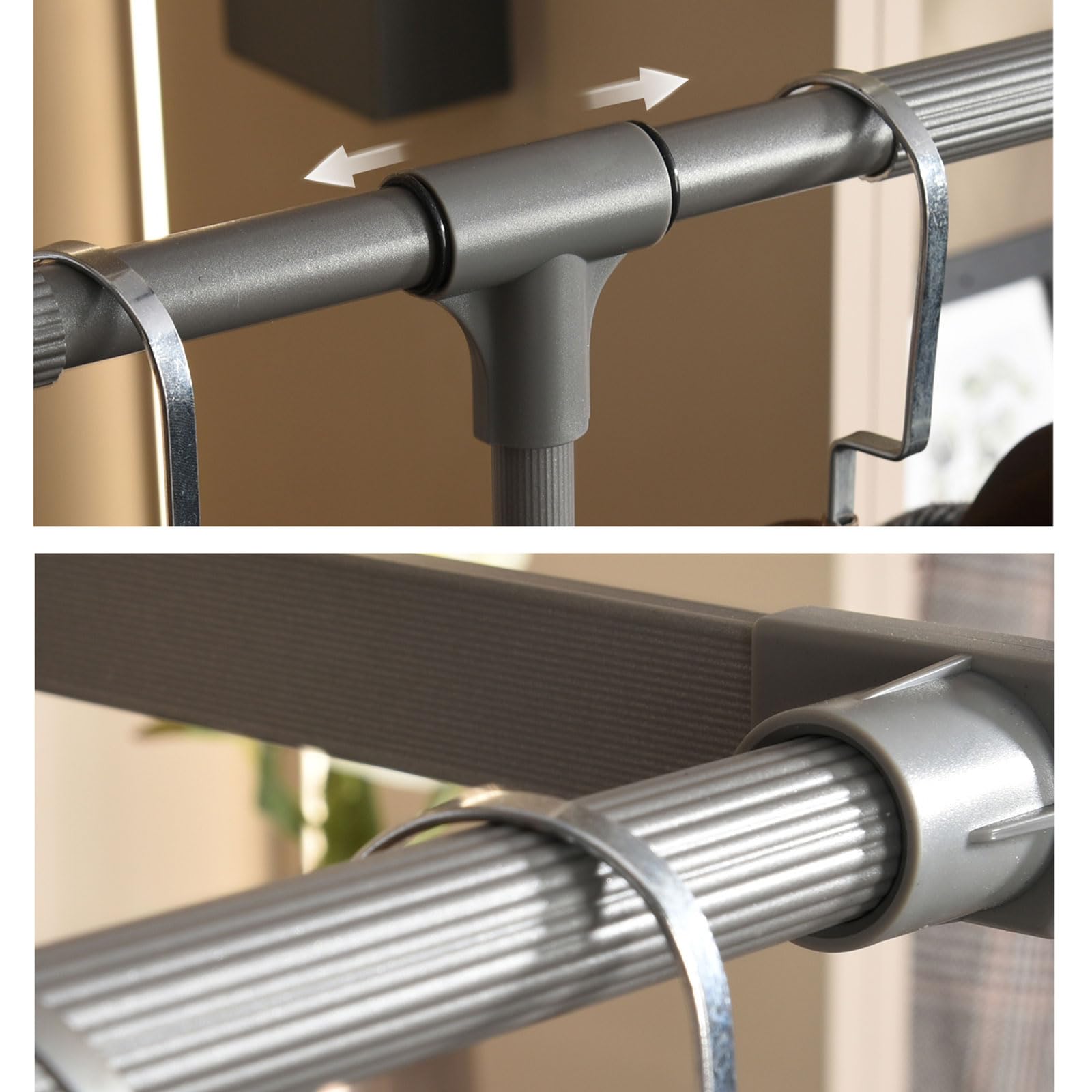 Wysuwany drążek na ubrania do szafy z miękkim powrotnym podwójnym amortyzatorem buforowym oszczędzający pracę design szary 510 660 mm (S)