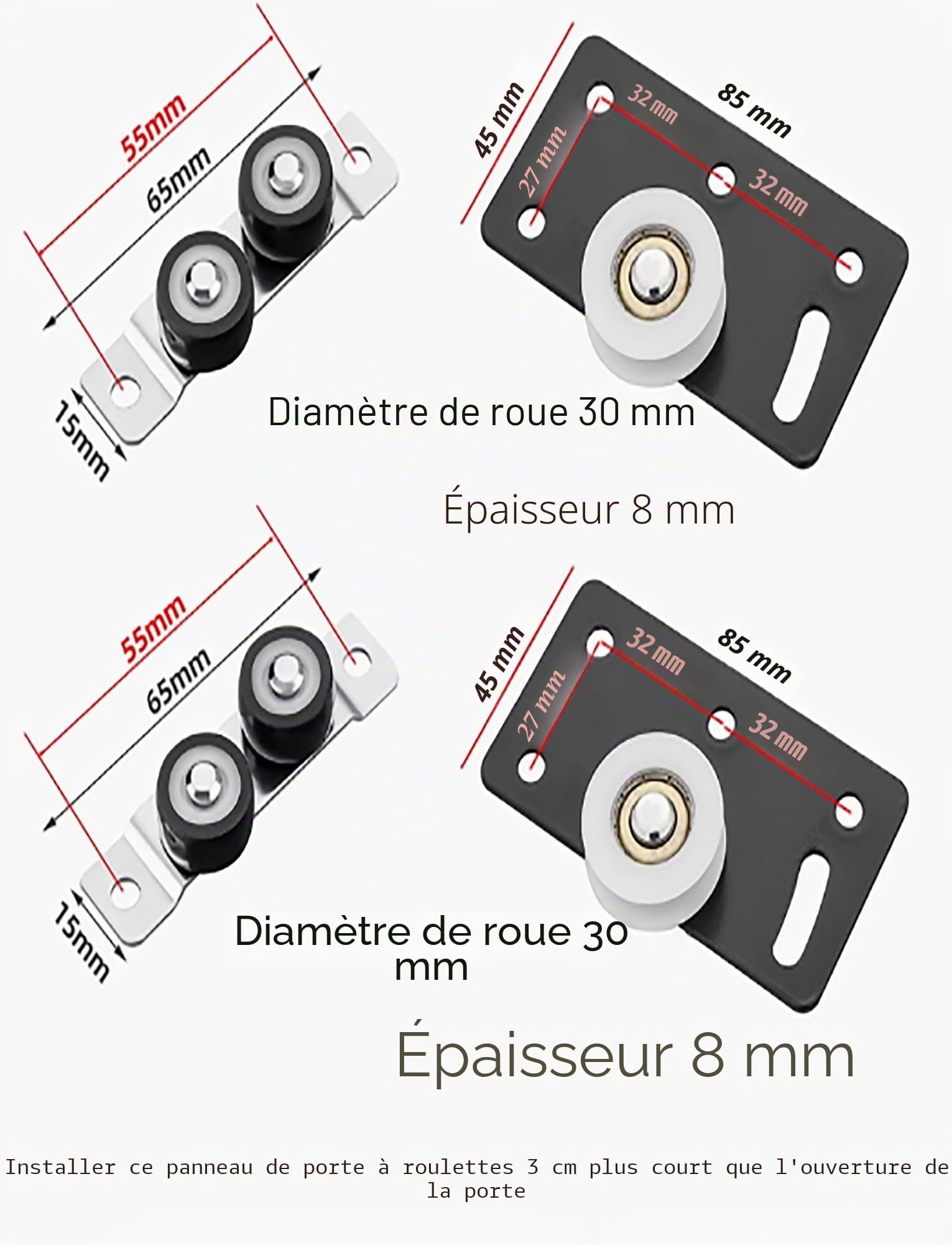 Rail Coulissant à 3 Voies, quincaillerie pour Porte coulissante de Placard, Programme Coulissant sans rainure, Rail de Porte de Garde-Robe, kit de Rail de Porte coulissante (180 cm/71 po)