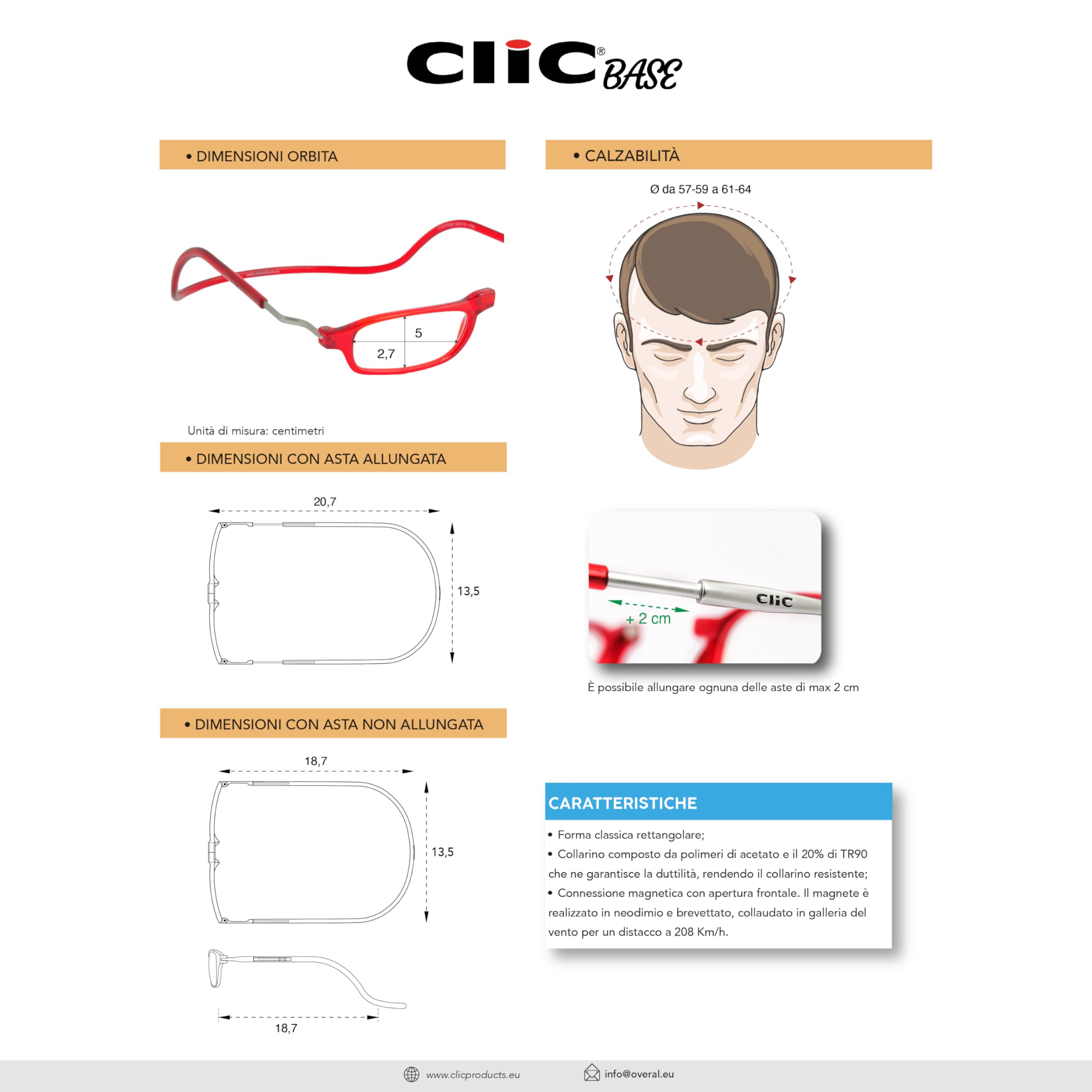 CliC Eyewear Base - Occhiali da lettura classici - Forma Rettangolare - Occhiali da lettura uomo/donna - Made in Italy