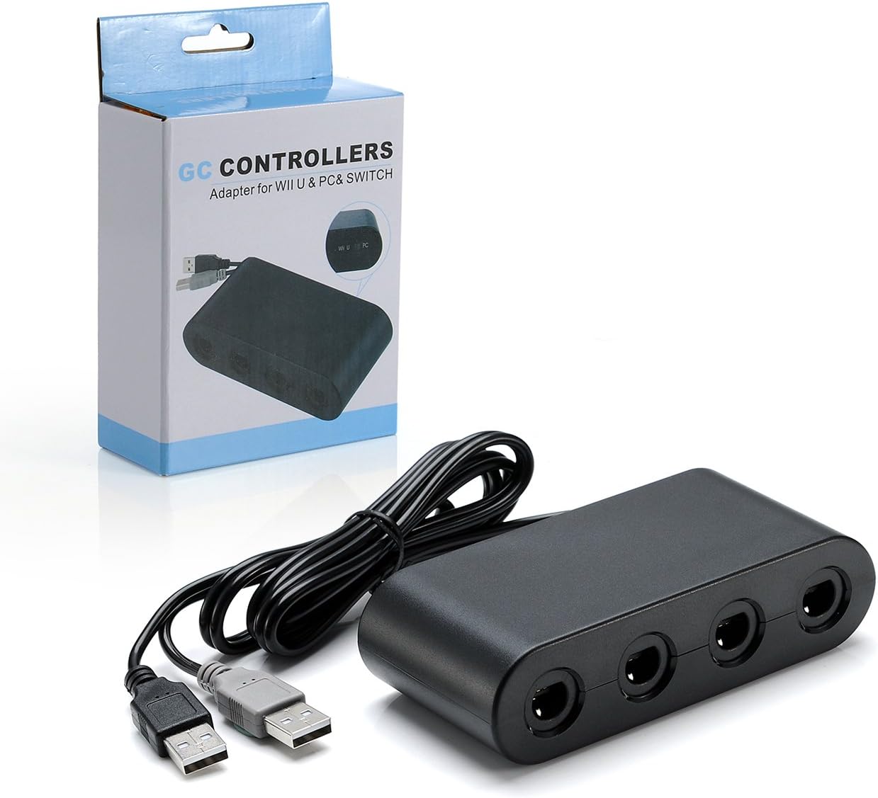 Switch Gamecube Controller Adapter (Updated Version), Gamecube NGC Controller Adapter for Wii U, 4 Port Black Super Smash Bros Gamecube Adapter for Nintendo Switch,Wii U and PC USB