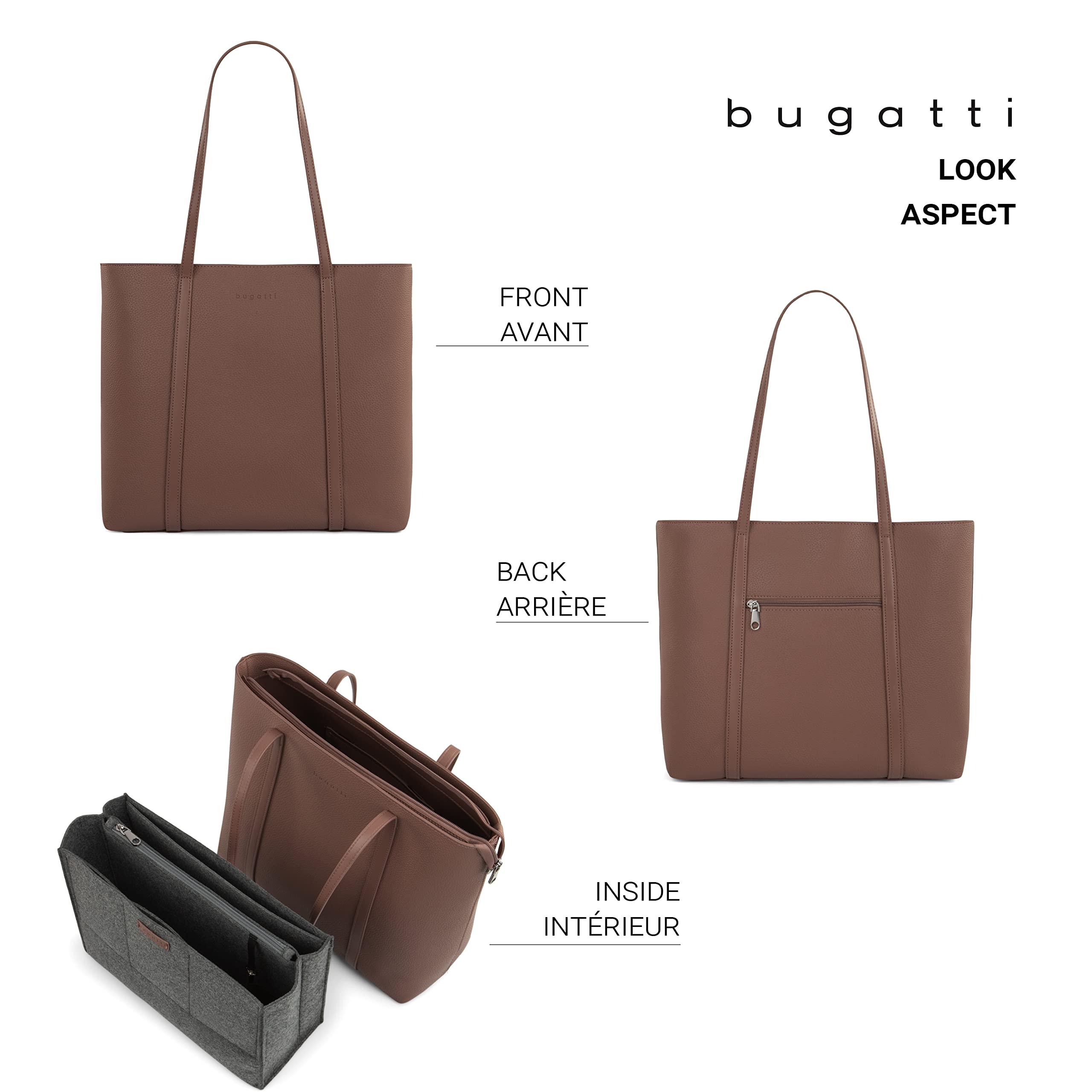 Bugatti Pure Collection Tote Bag for Women, Girls, and Teens, Vegan Leather Purse with Removable Laptop Sleeve For Work, School, or Travel, Fits Tablets, Phone, Wallet and More, Pink