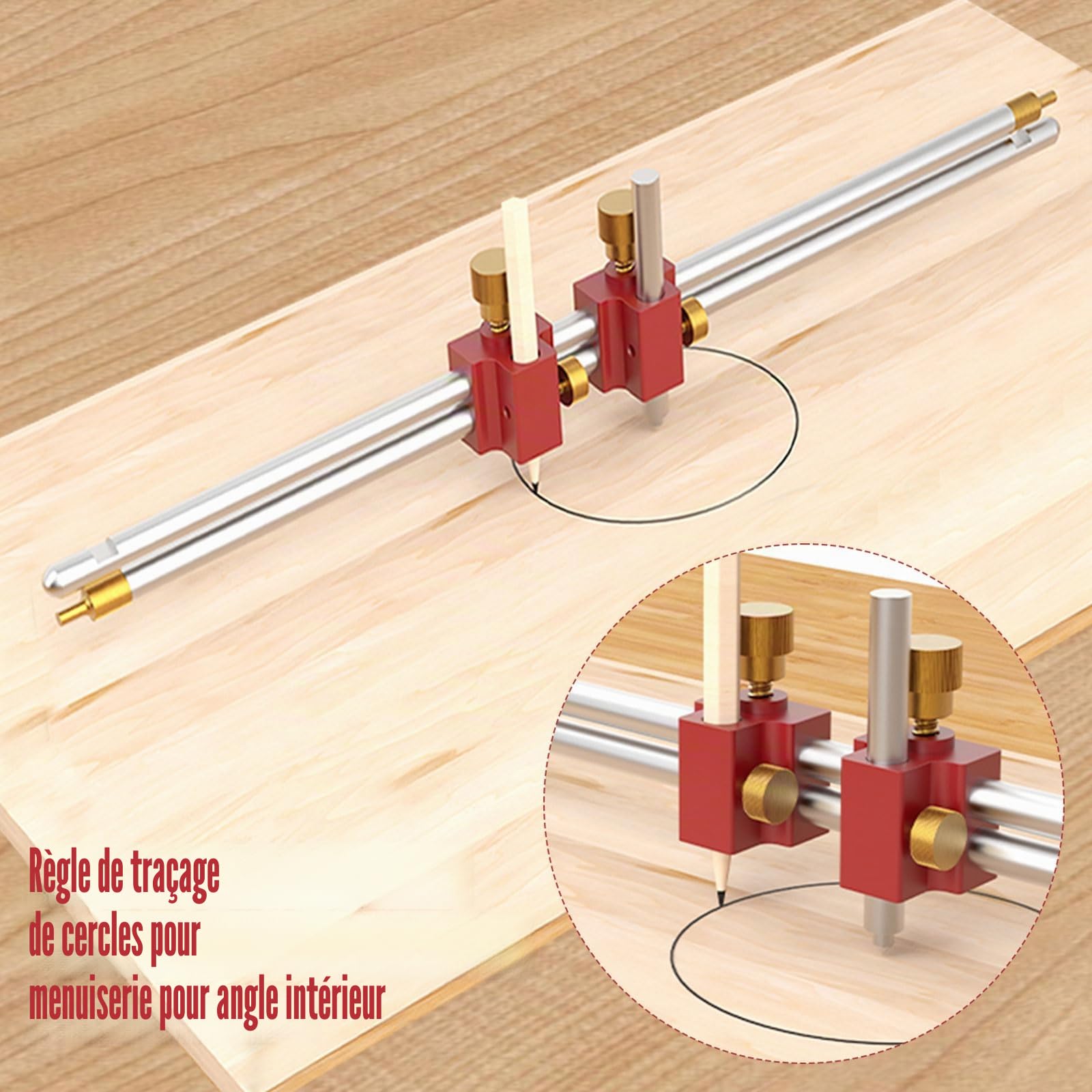 Règle circulaire de traçage du bois, 3 en 1 barre modulaire de jauge de barre, outil de dessin, outil de positionnement pour les mesures intérieures et extérieures